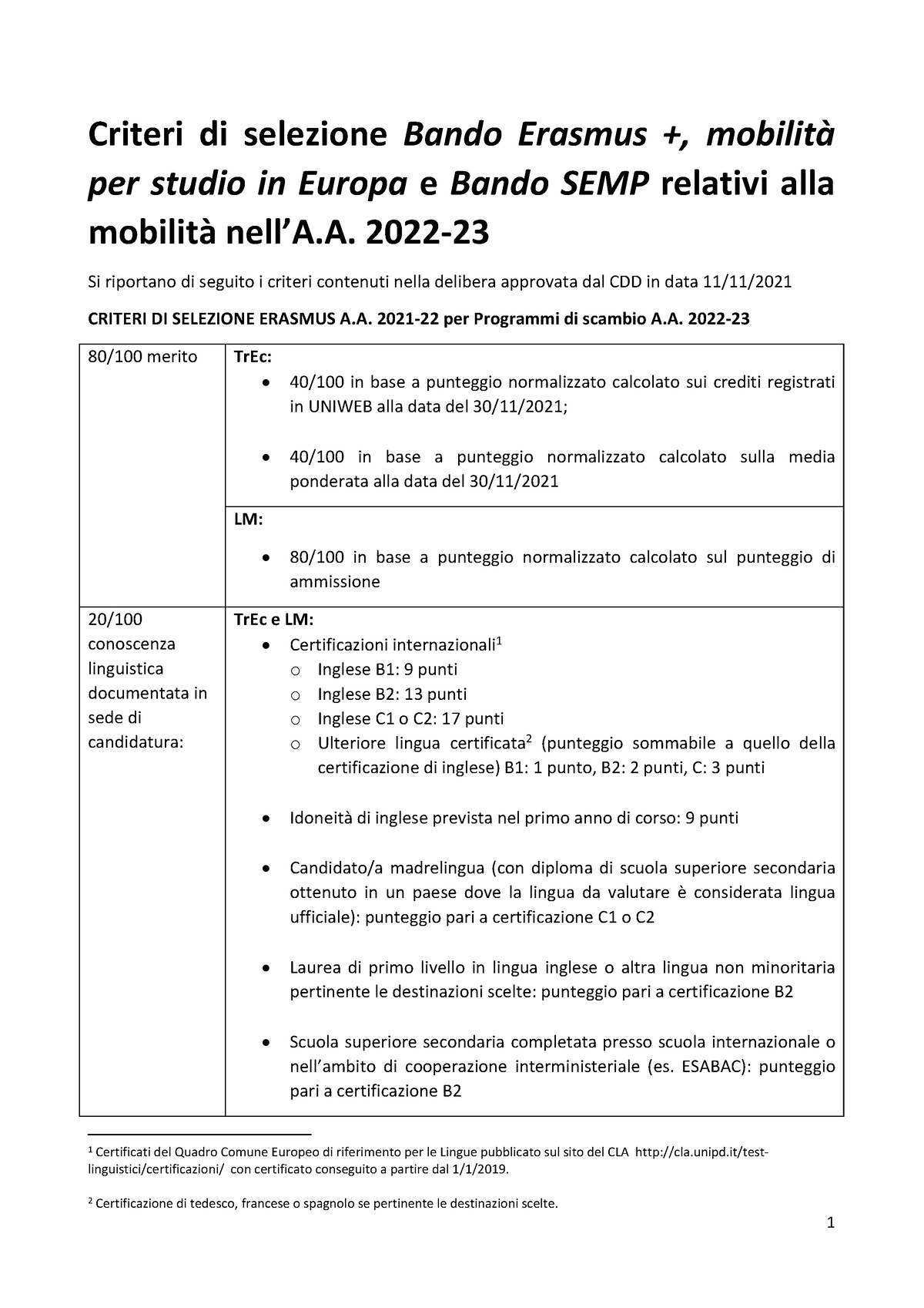 Documento Tecnico Erasmus SEMP Mobilità 2022 23 1 - 1 Criteri Di ...