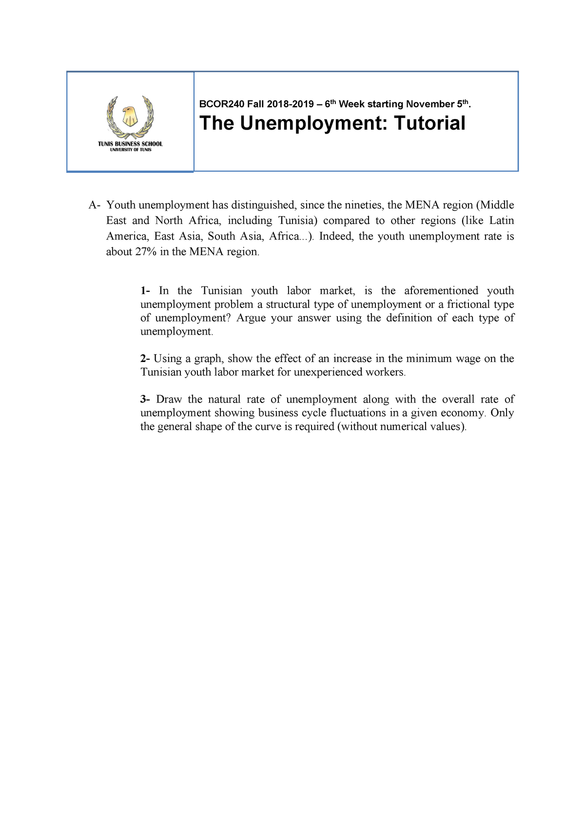 Ch7 Tutorial- The Unemployment - BCOR240 Fall 6th Week Starting ...