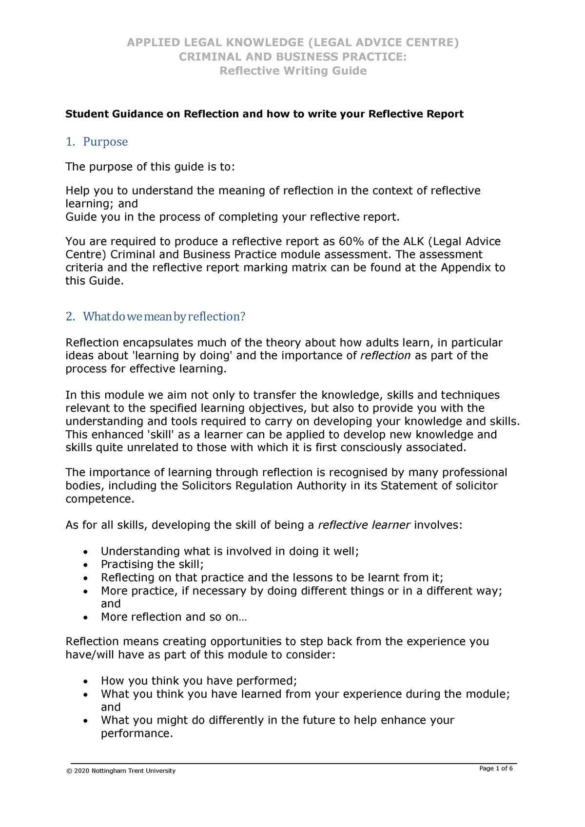 ALK Criminal and Business Practice Guidance on Reflective Writing 21 ...