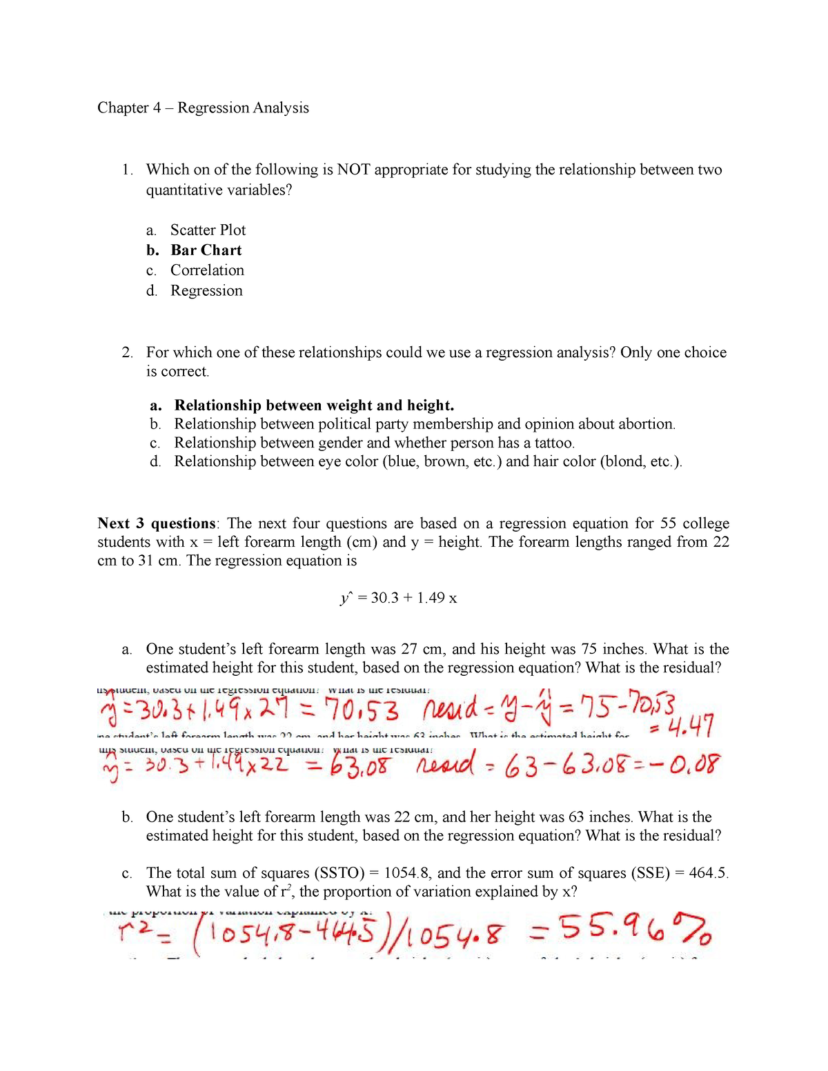 Chapter 4 Regression Analysis Sample Questions - Chapter 4 – Regression ...