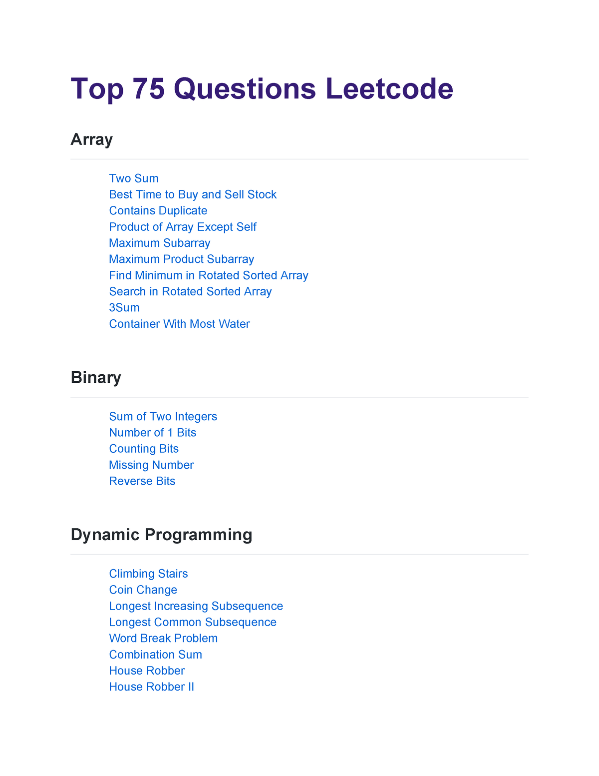 Top 75 Questions Leetcode - Top 75 Questions Leetcode Array Two Sum ...