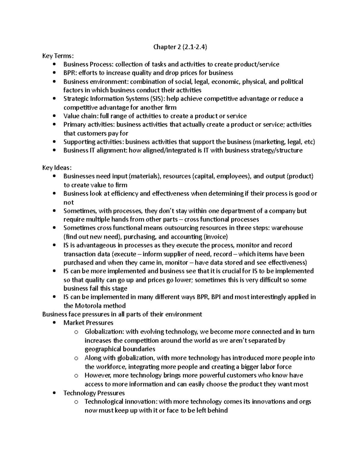 Chapter 2 (2.3 2 - Chapter 2 (2.1-2) Key Terms: Business Process ...