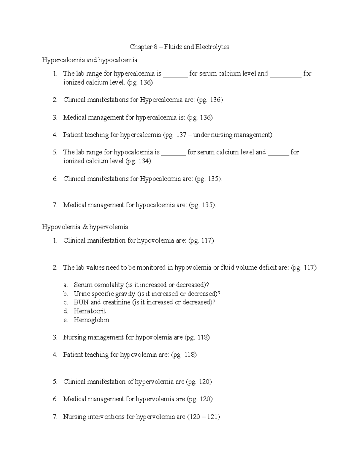 Chapter 8 Chapter 8 Fluids and Electrolytes Hypercalcemia and