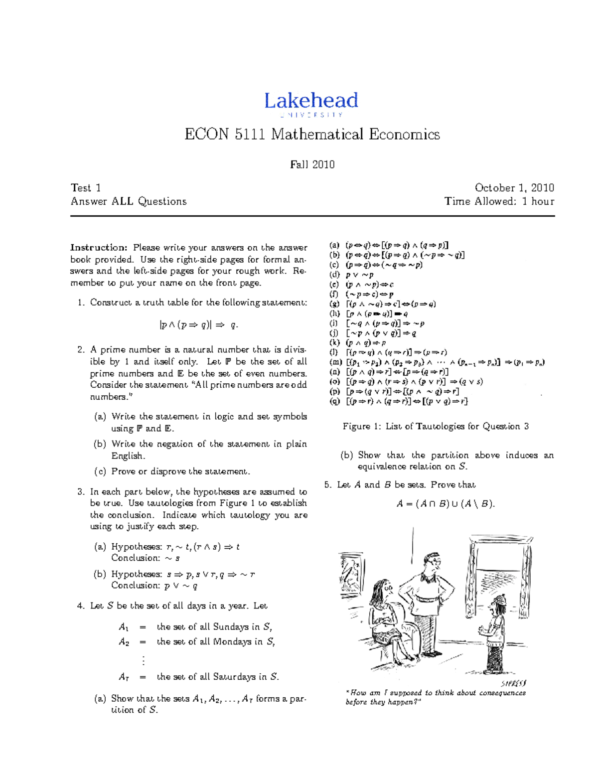 Exam 2010, questions - ECON Mathematical Economics Fall 2010 Test 1 ...
