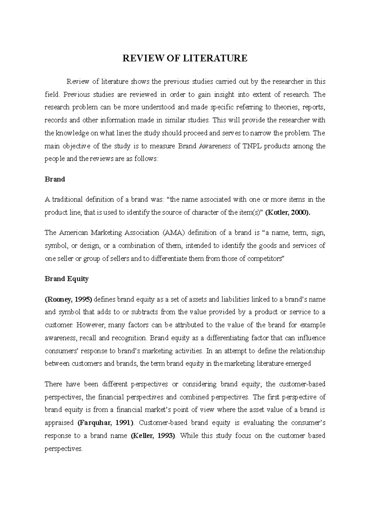 125989375 Review Of Literature On Brand Awareness REVIEW OF