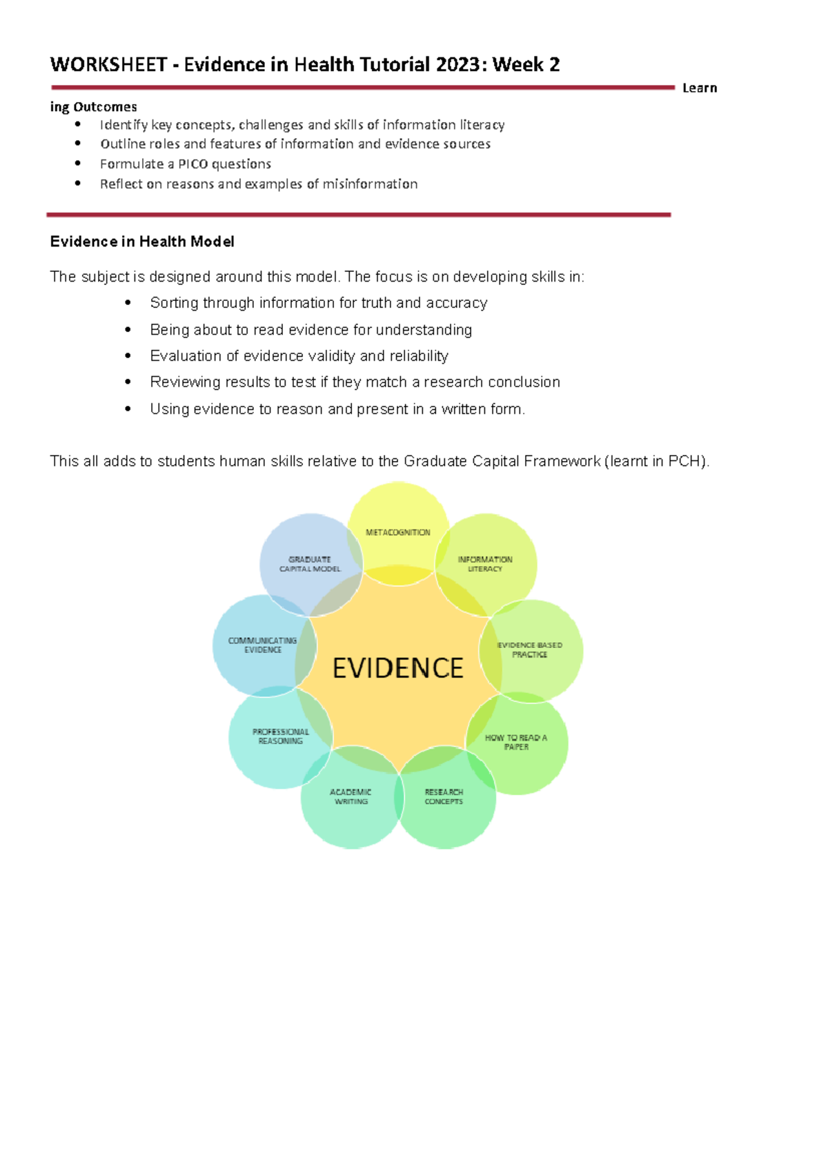 EIH 2023 Tutorial Week 2 Worksheet - WORKSHEET - Evidence in Health ...