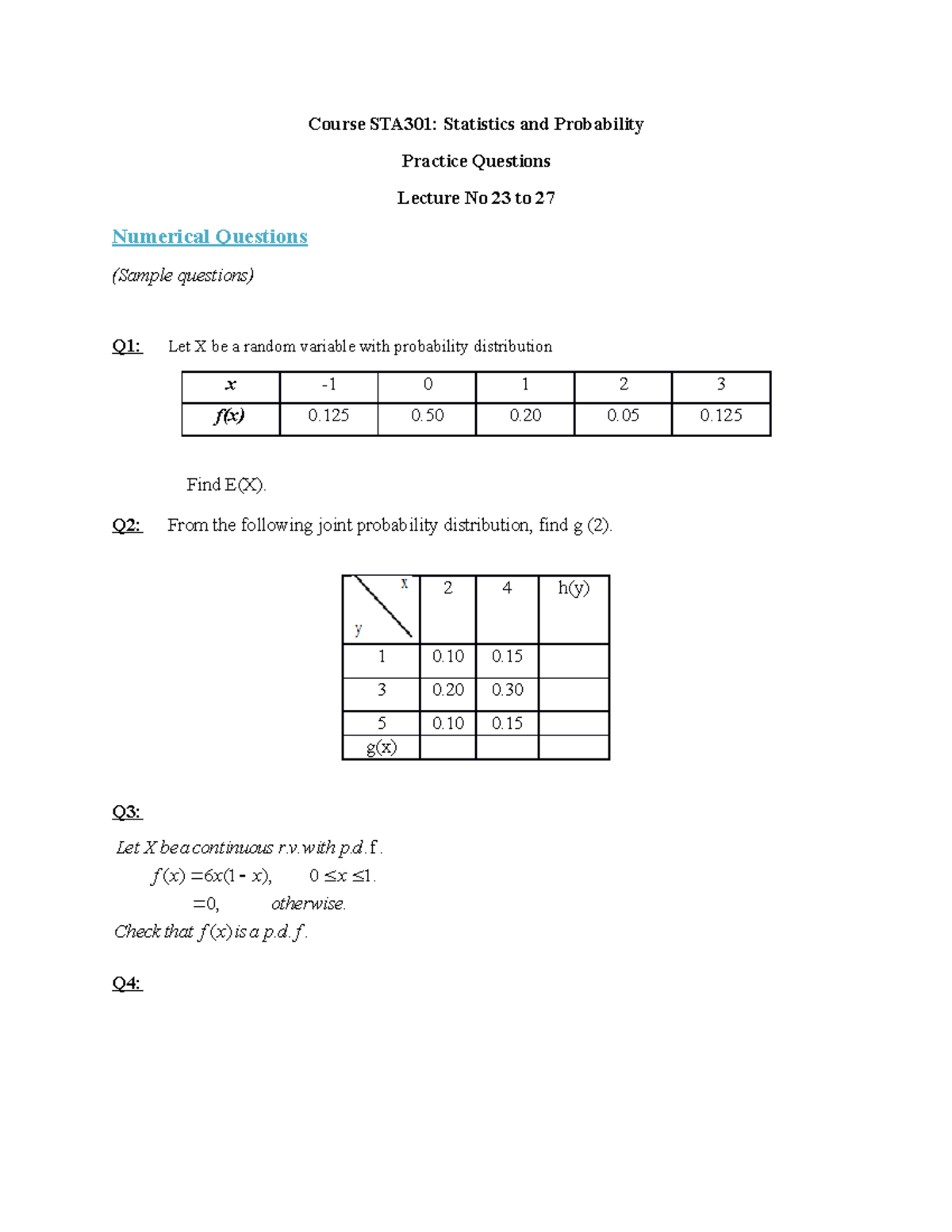 Practice Questions Lecture 23 27 Course Sta301 Statistics And Practice Questions Lecture 23 27 Course Sta301 Statistics And