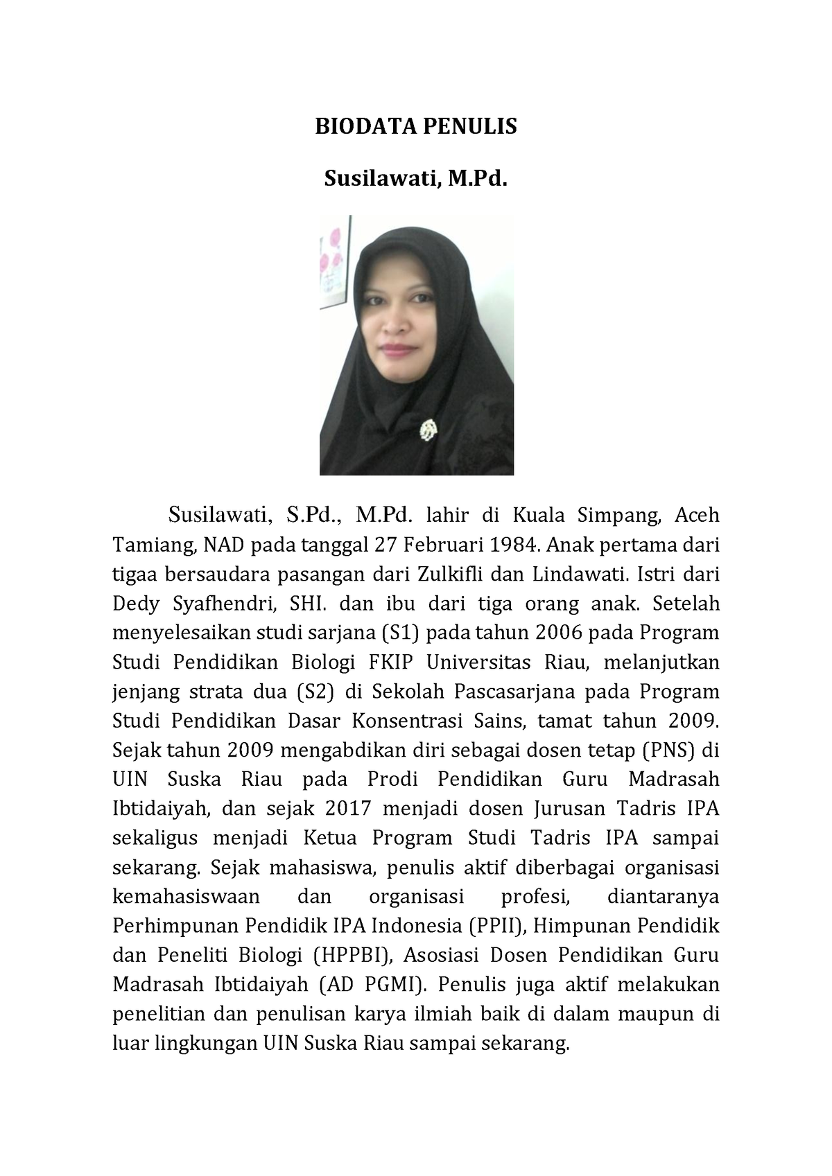 Biologi PDF-205 - Tugas - BIODATA PENULIS Susilawati, M. Susilawati, S ...