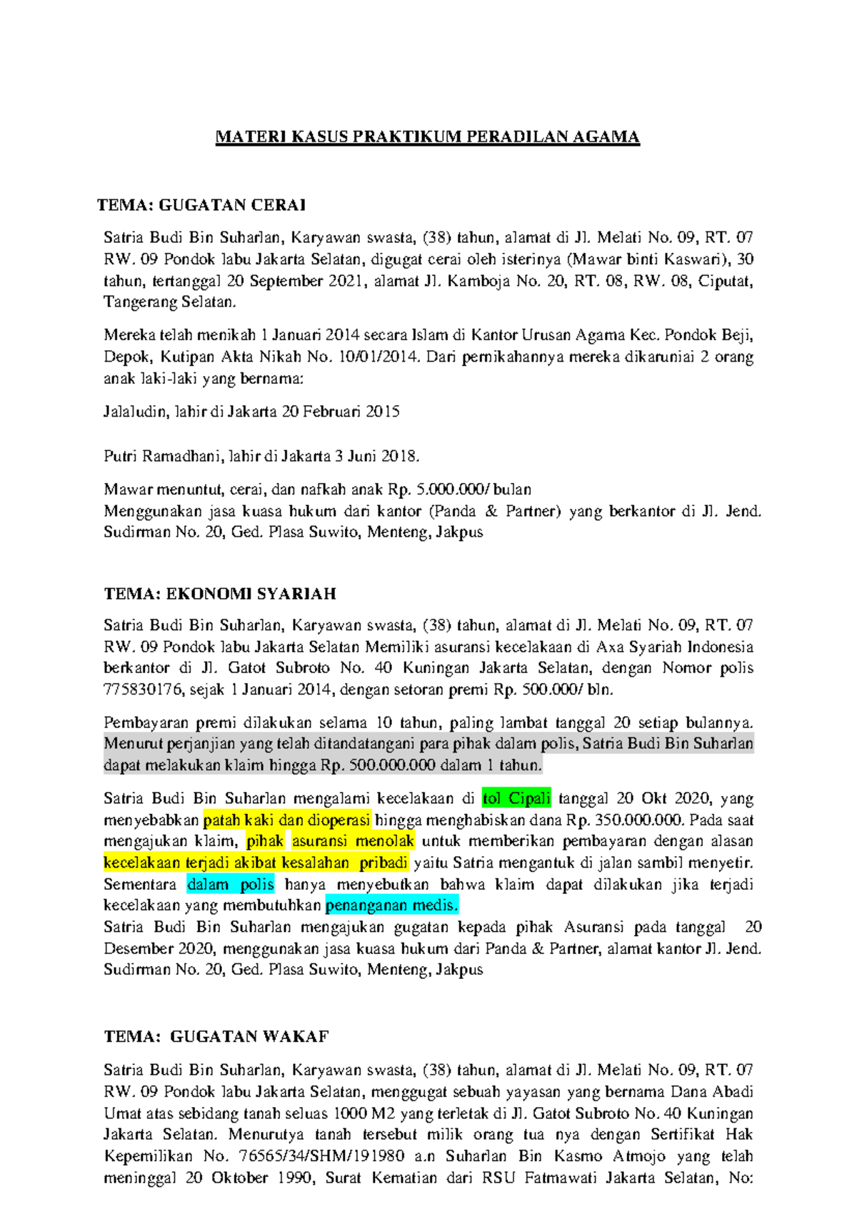 Contoh Materi Kasus Praktikum Peradilan Agama - MATERI KASUS PRAKTIKUM ...