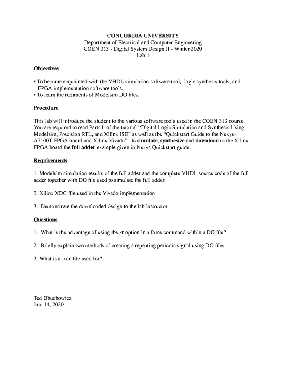 Lab1 First lab CONCORDIA UNIVERSITY Department of Electrical and