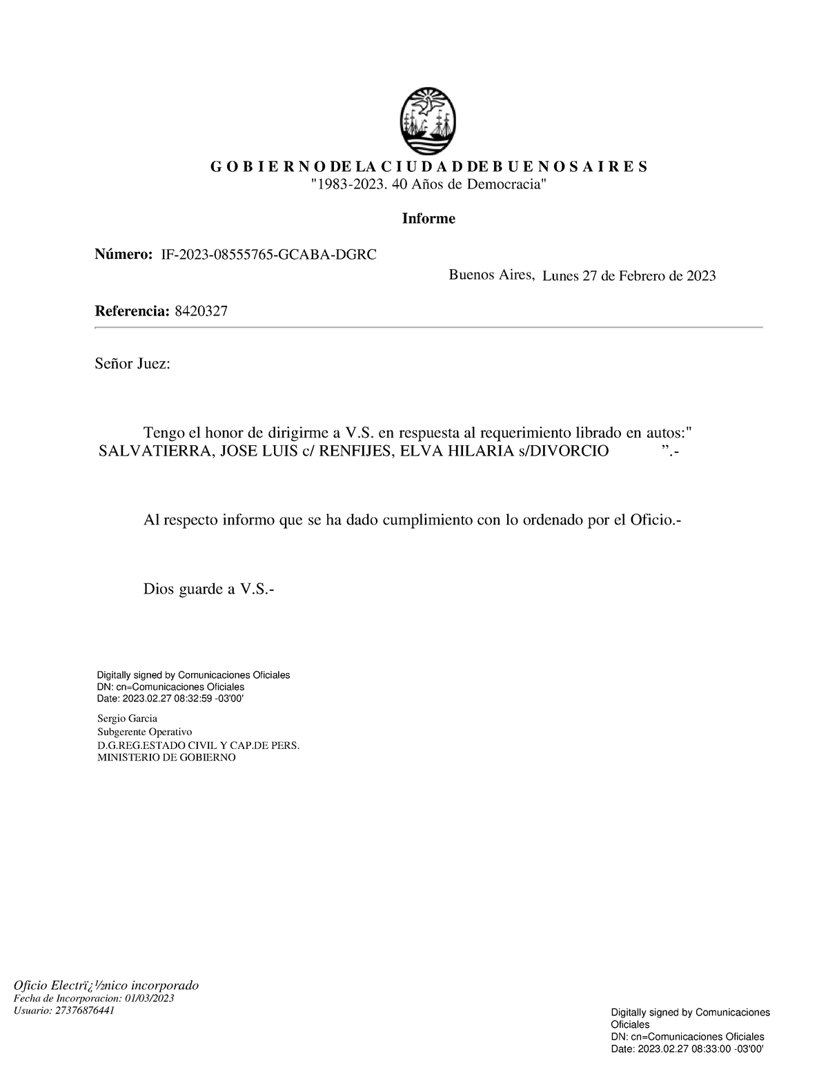 DGRC- SE HA Cumplimentado LO Ordenado POR EL Oficio 27 - G O B I E R N ...