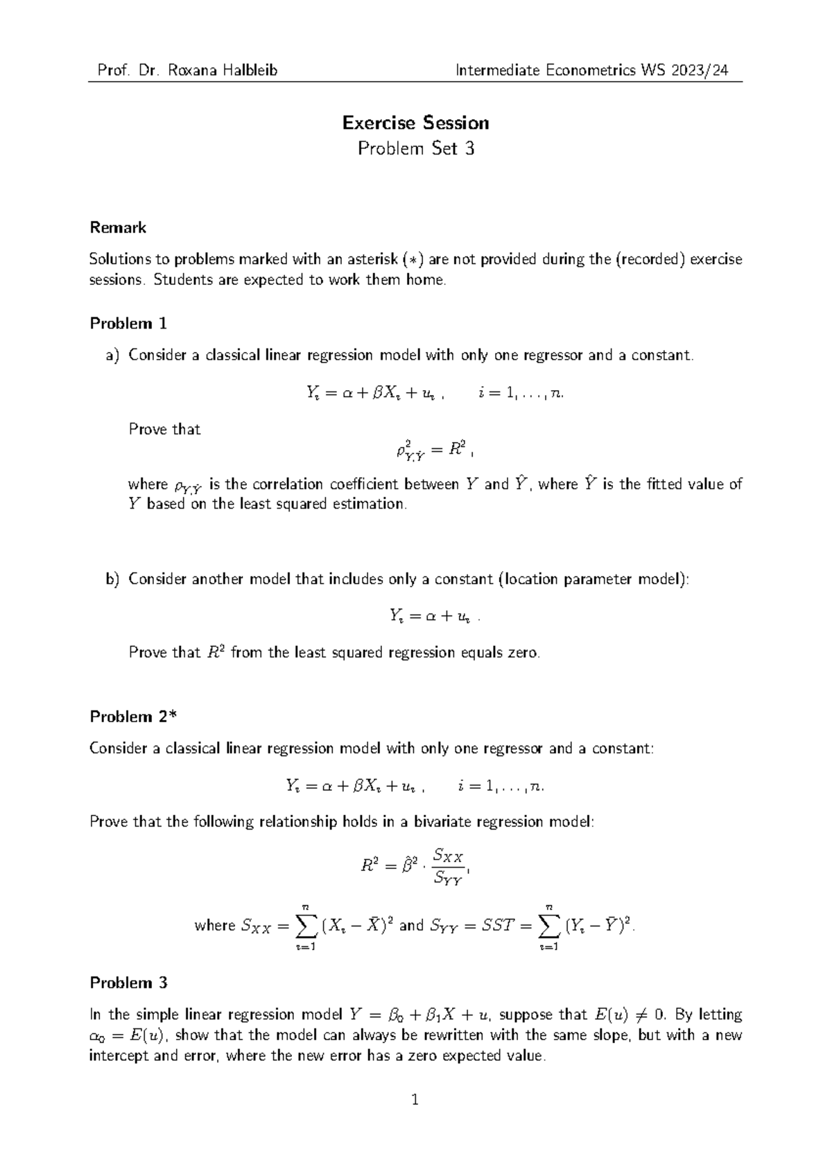 Problem Set 03 - Summary Econometrics - Prof. Dr. Roxana Halbleib ...