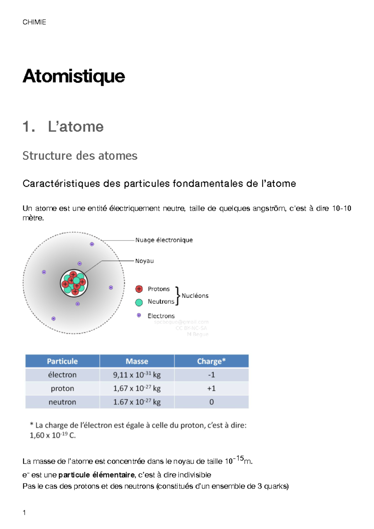 Atomistique Chapitre 1 - Chimie - UPS - Studocu