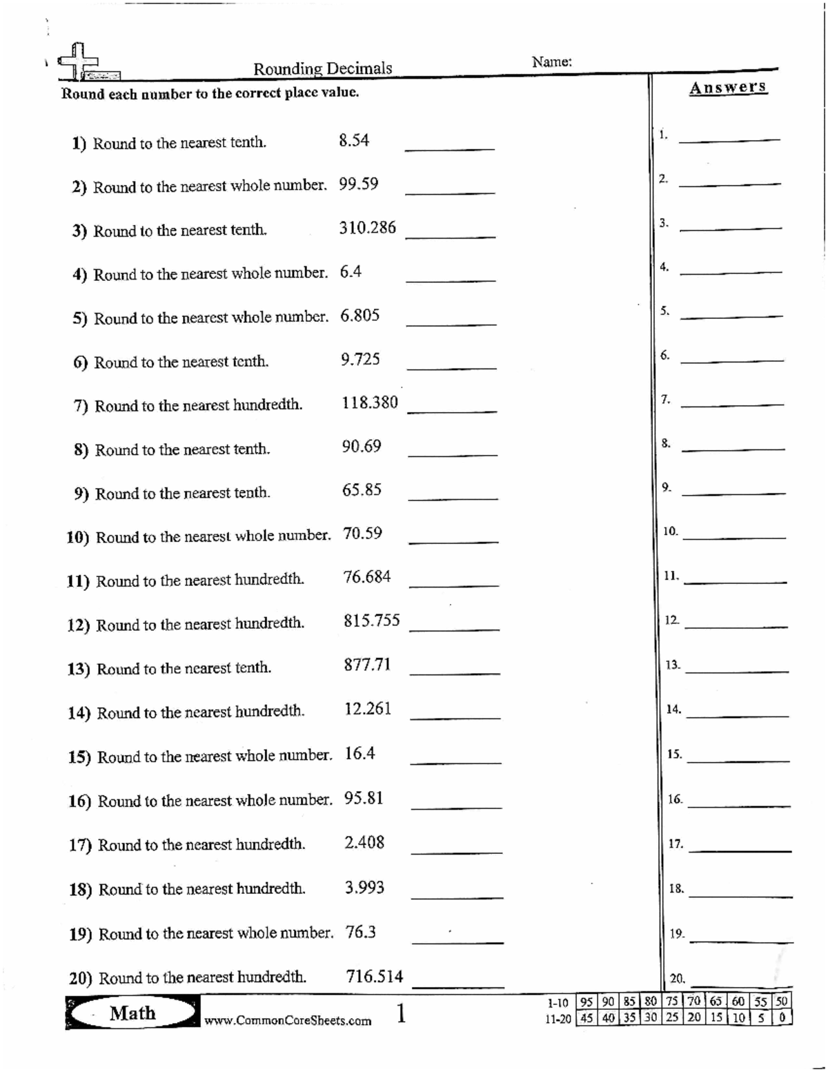 Rounding Worksheet - n/a - CSC 1040 - Studocu