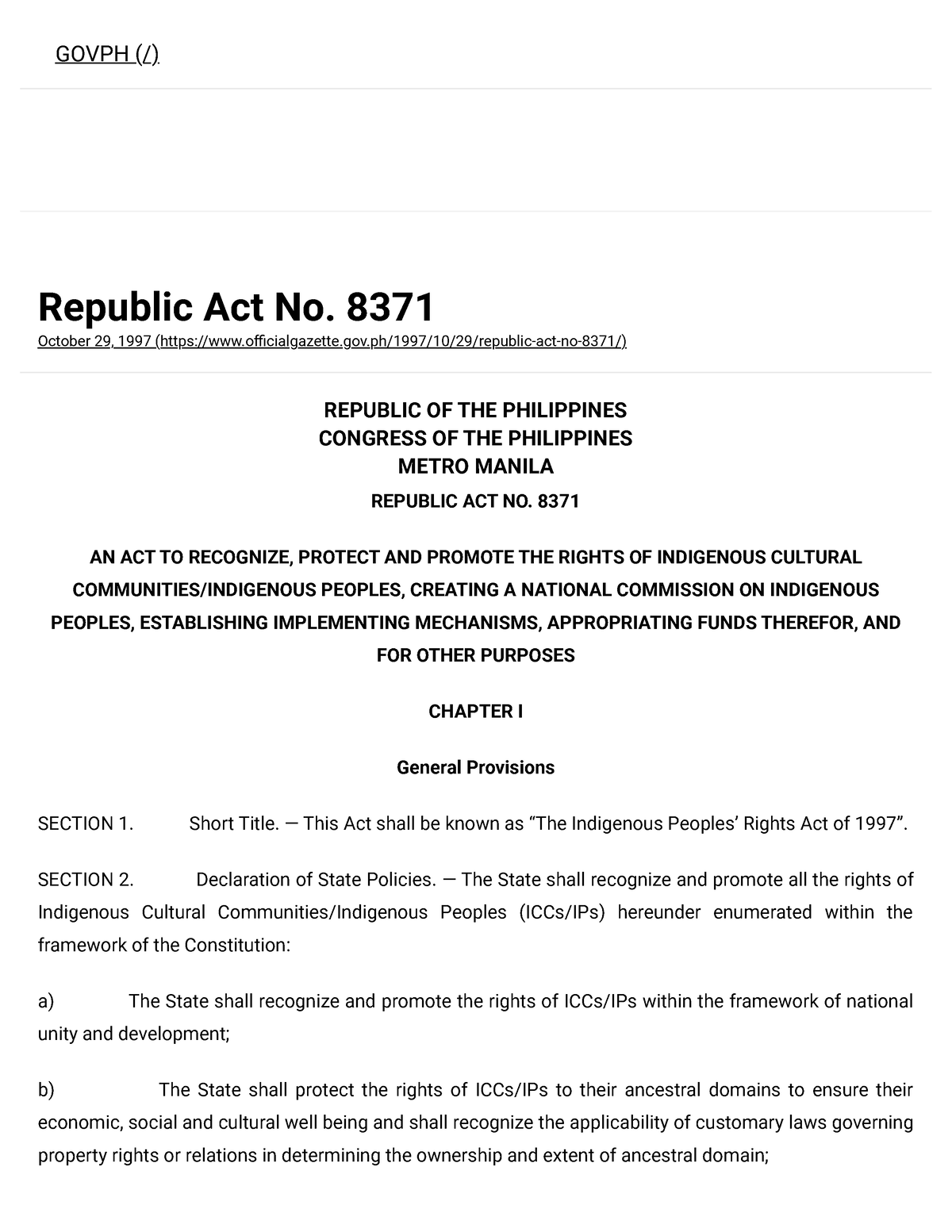 Republic Act No 8371 Official Gazette of the Republic of the ...