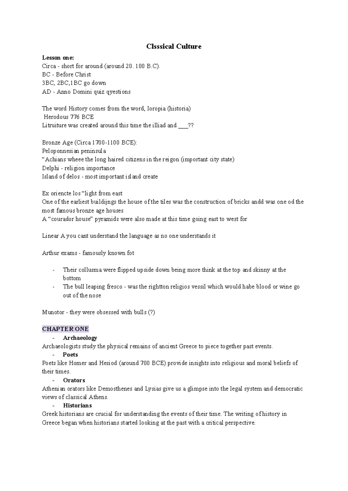 Classical Culture - Notes - Clsssical Culture Lesson one: Circa - short ...