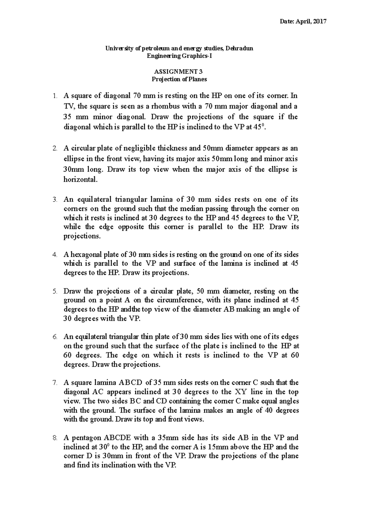 engineering drawing b tech assignment 3 2 doc - University of petroleum ...