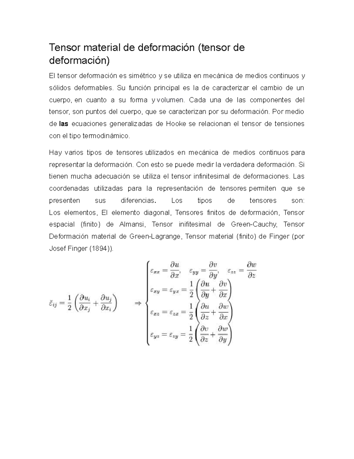 Tensor material de deformación Tensor material de deformación (tensor