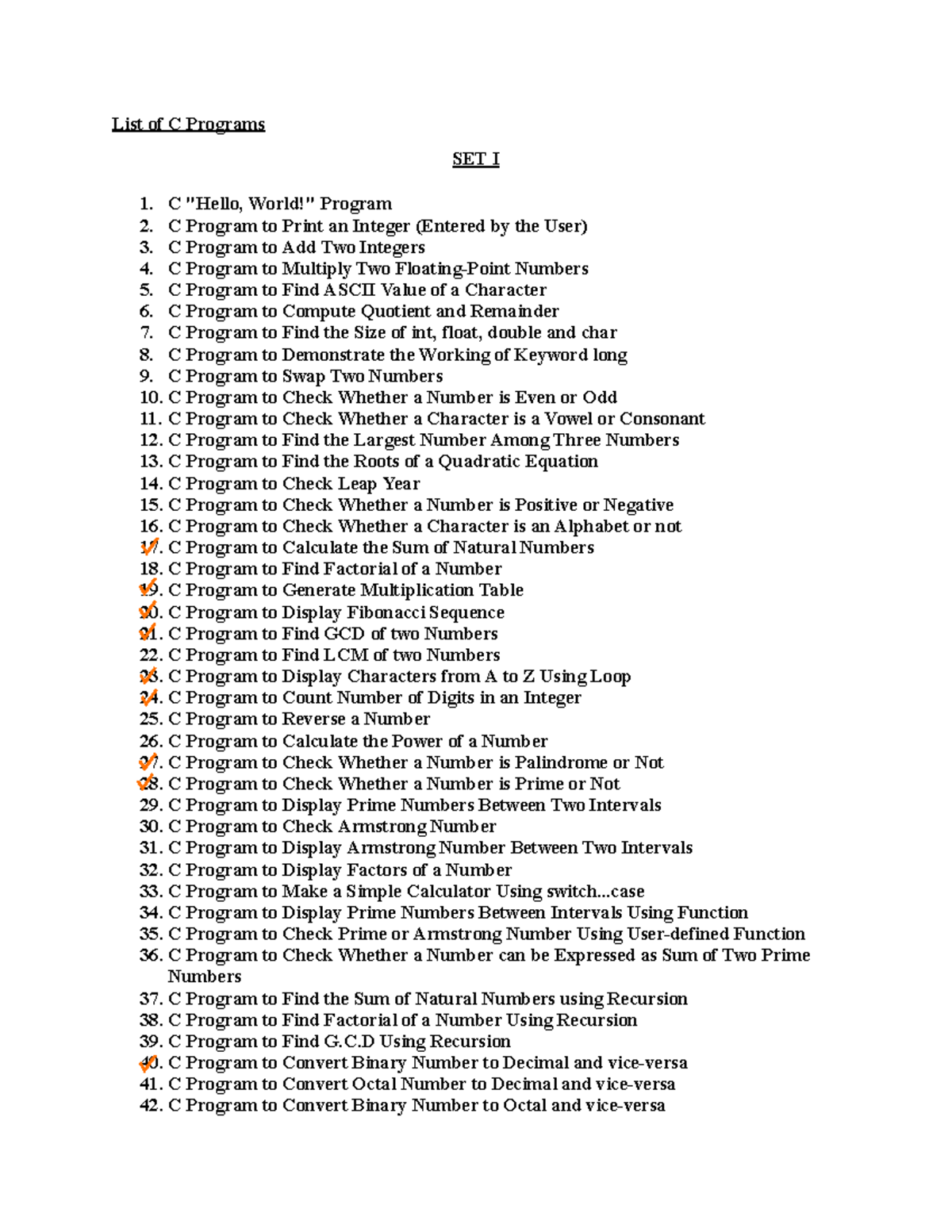 C Programming - A book - List of C Programs SET I 1. C "Hello, World ...