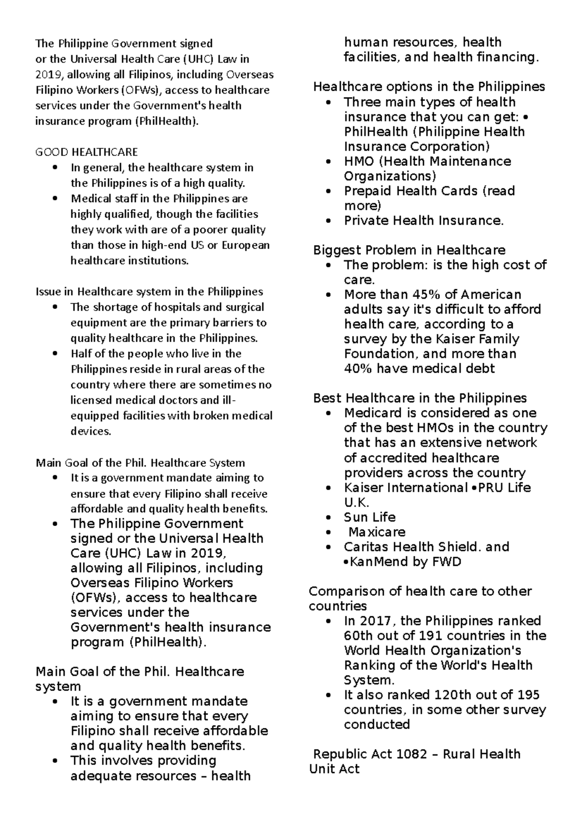 R.A MOP The Philippine Government signed or the Universal Health