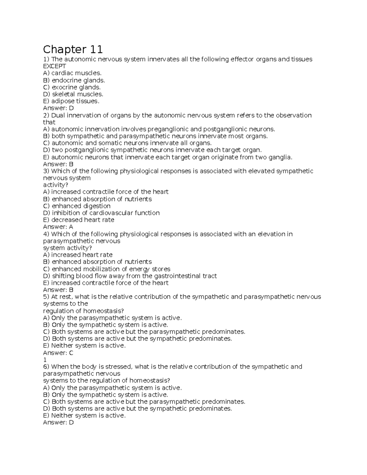 Hum Physio Ch 11 - Chapter 11 The autonomic nervous system innervates ...