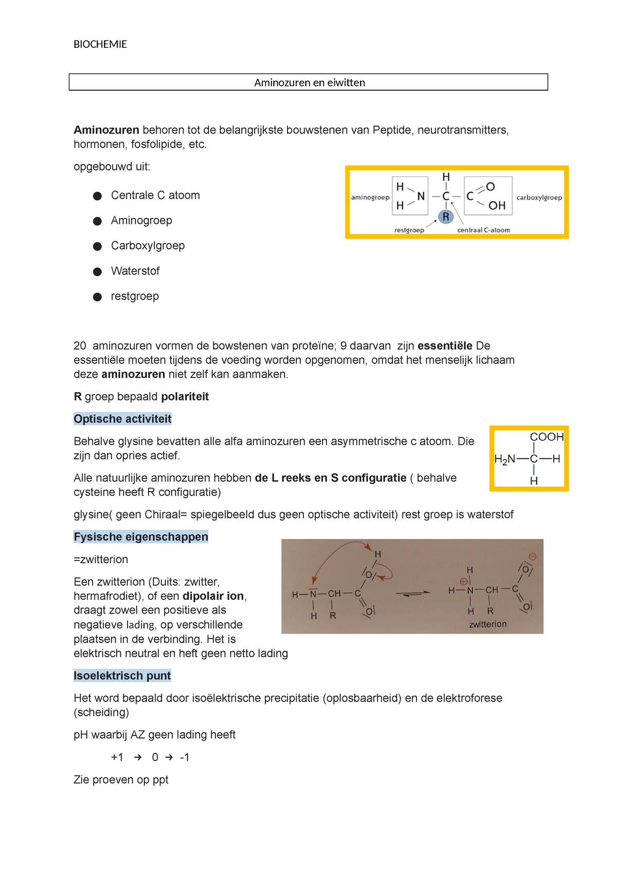 Biochemie/ Bio Organische Chemie - Aminozuren En Eiwitten Aminozuren ...