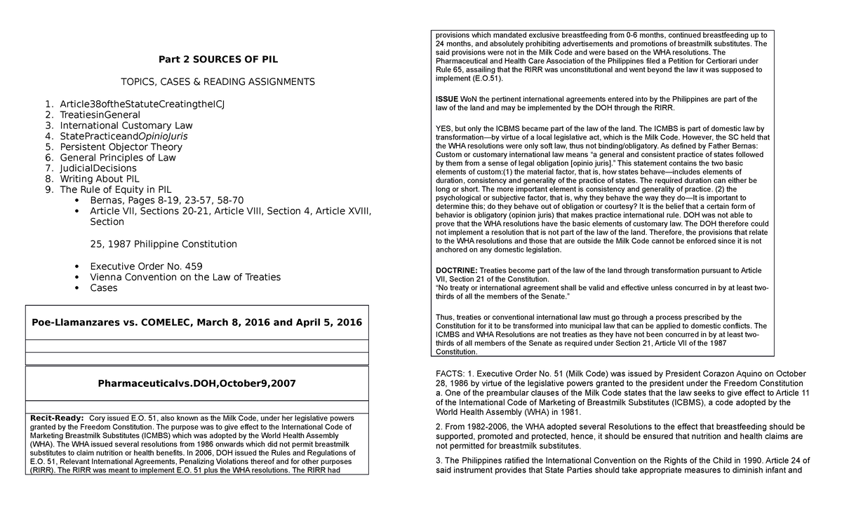 Part 2 Sources OF PIL - law - Part 2 SOURCES OF PIL TOPICS, CASES ...