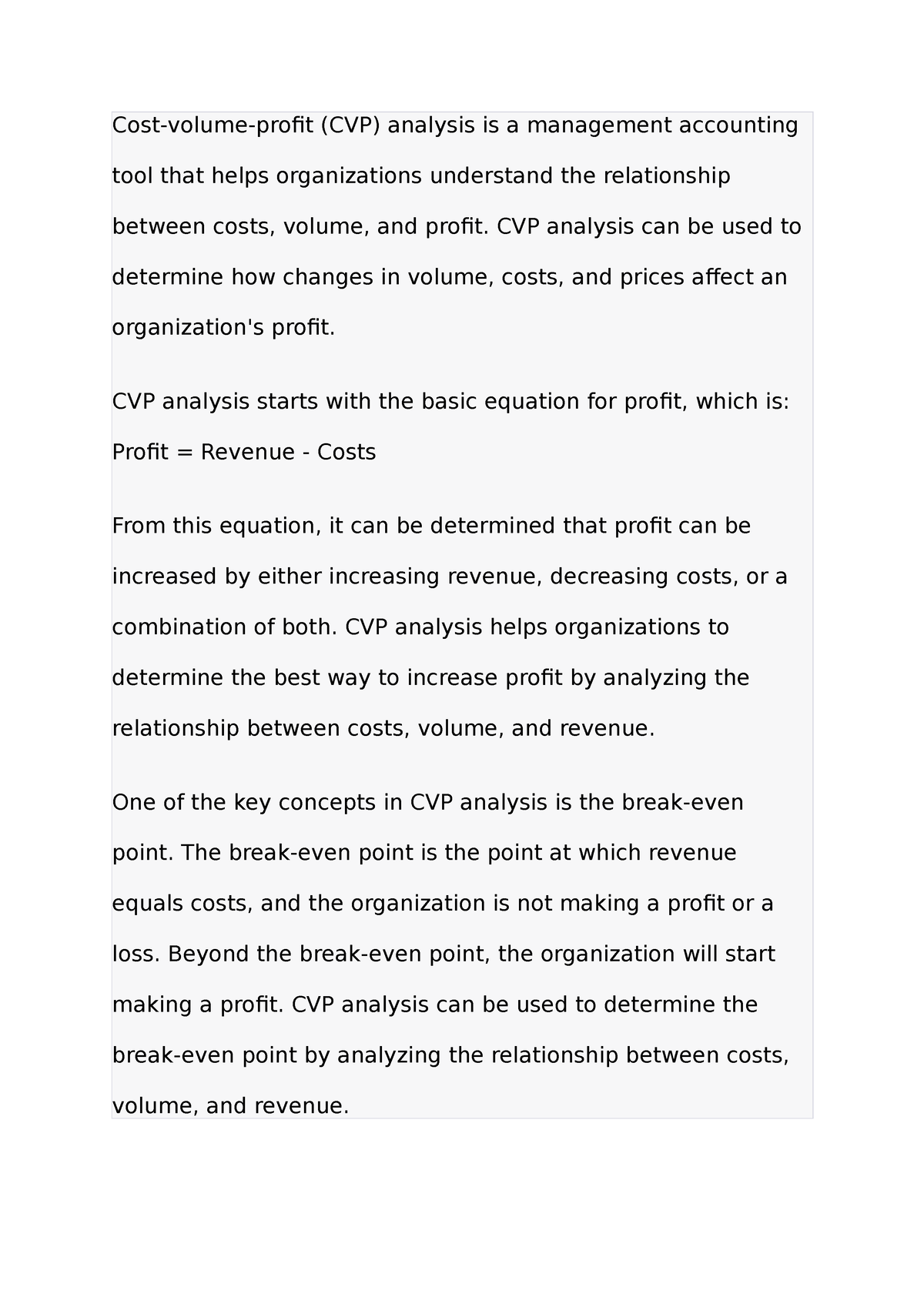 Cost volume profit Analysis Cost volume profit CVP Analysis Is A 