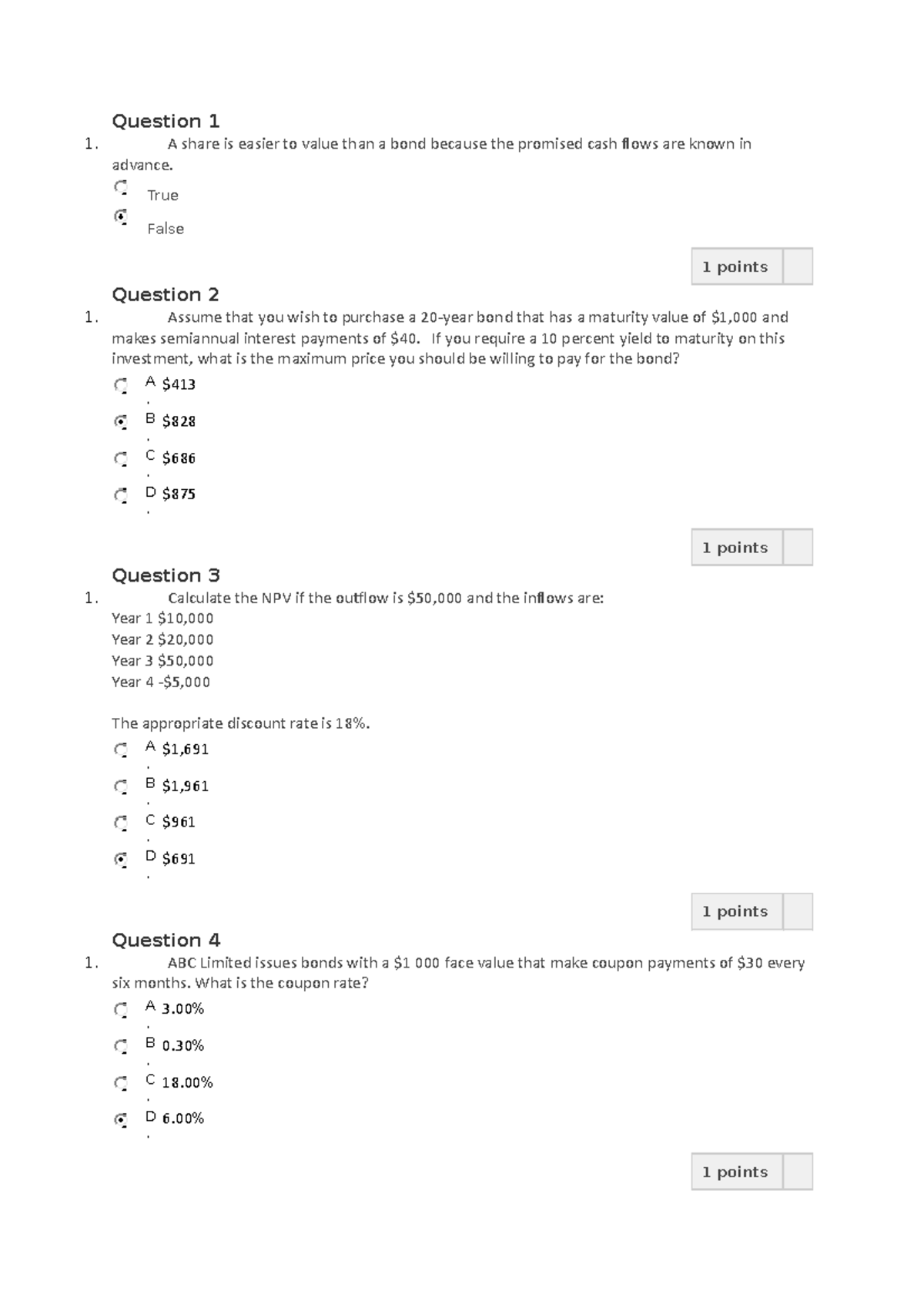 Answers and questions to quiz 2 - Question 1 1. A share is easier to ...