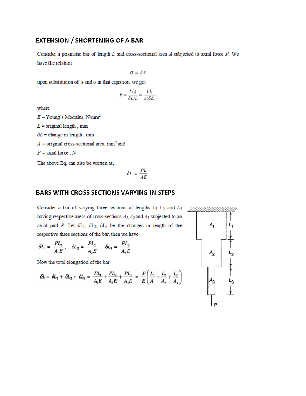 Axial loads - chapter 1 - EXTENSION / SHORTENING OF A BAR BARS WITH ...