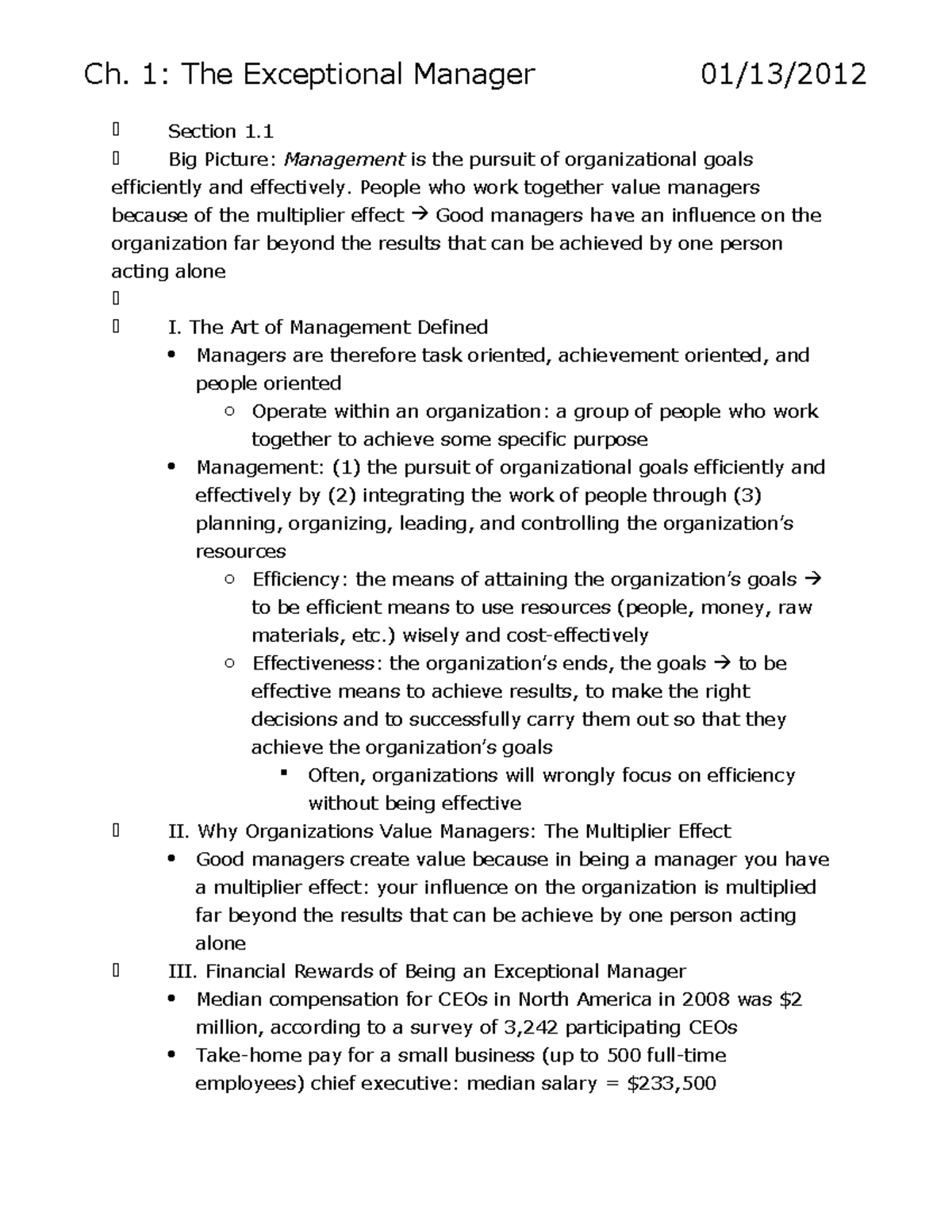 Notes Learning Block 1 - Summary Principles Of Mgt - Ch. 1: The ...
