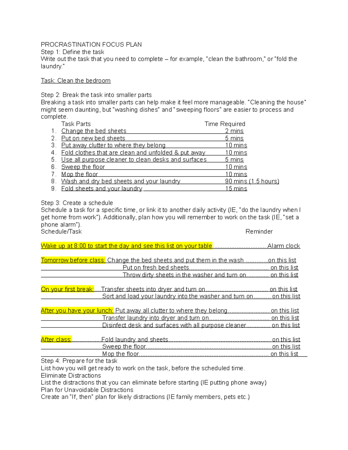Procrastination Focus - PROCRASTINATION FOCUS PLAN Step 1: Define the ...