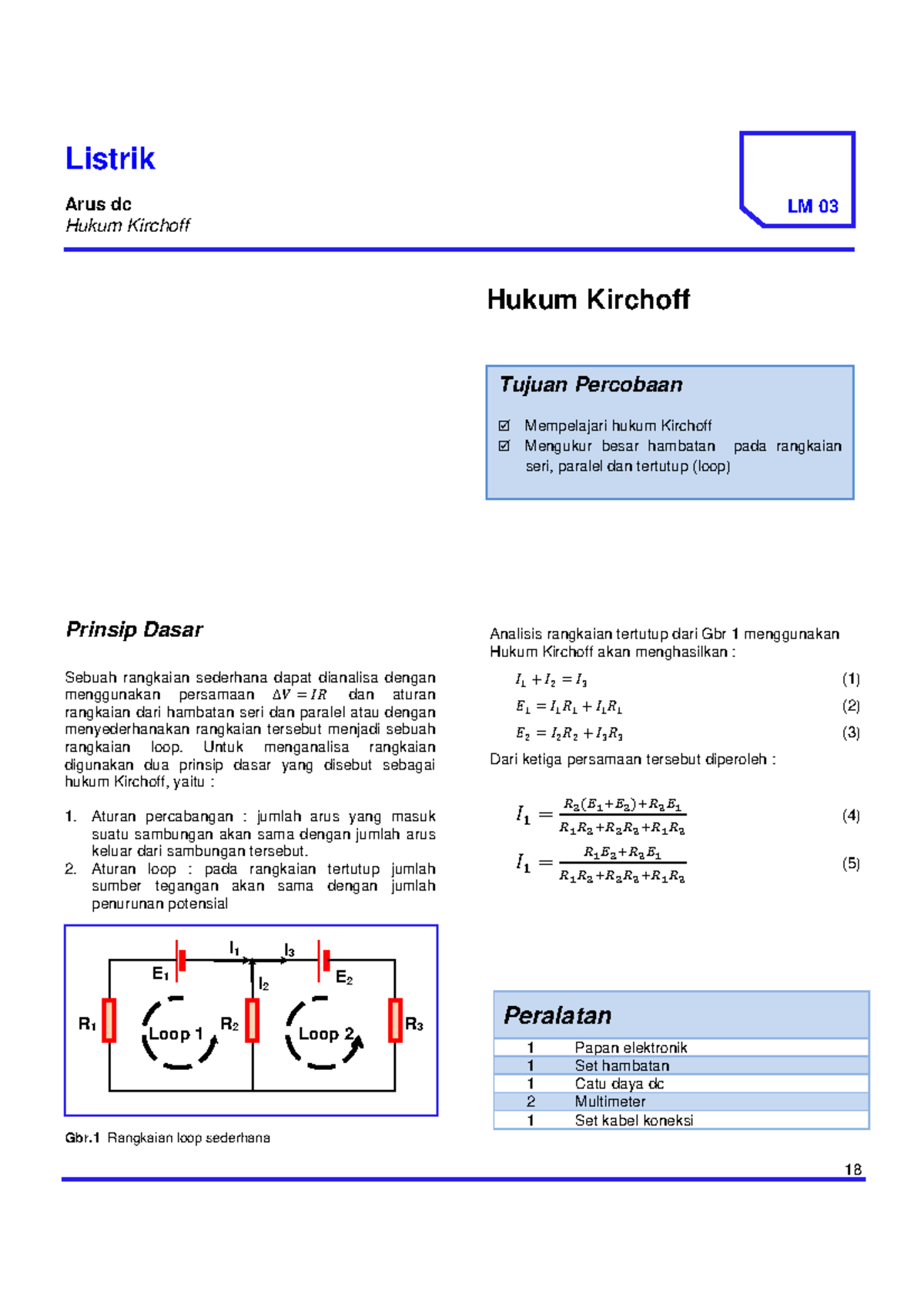 L03 Hukum Kirchoff - praktikum fisika listrik - 18 Listrik Arus dc ...