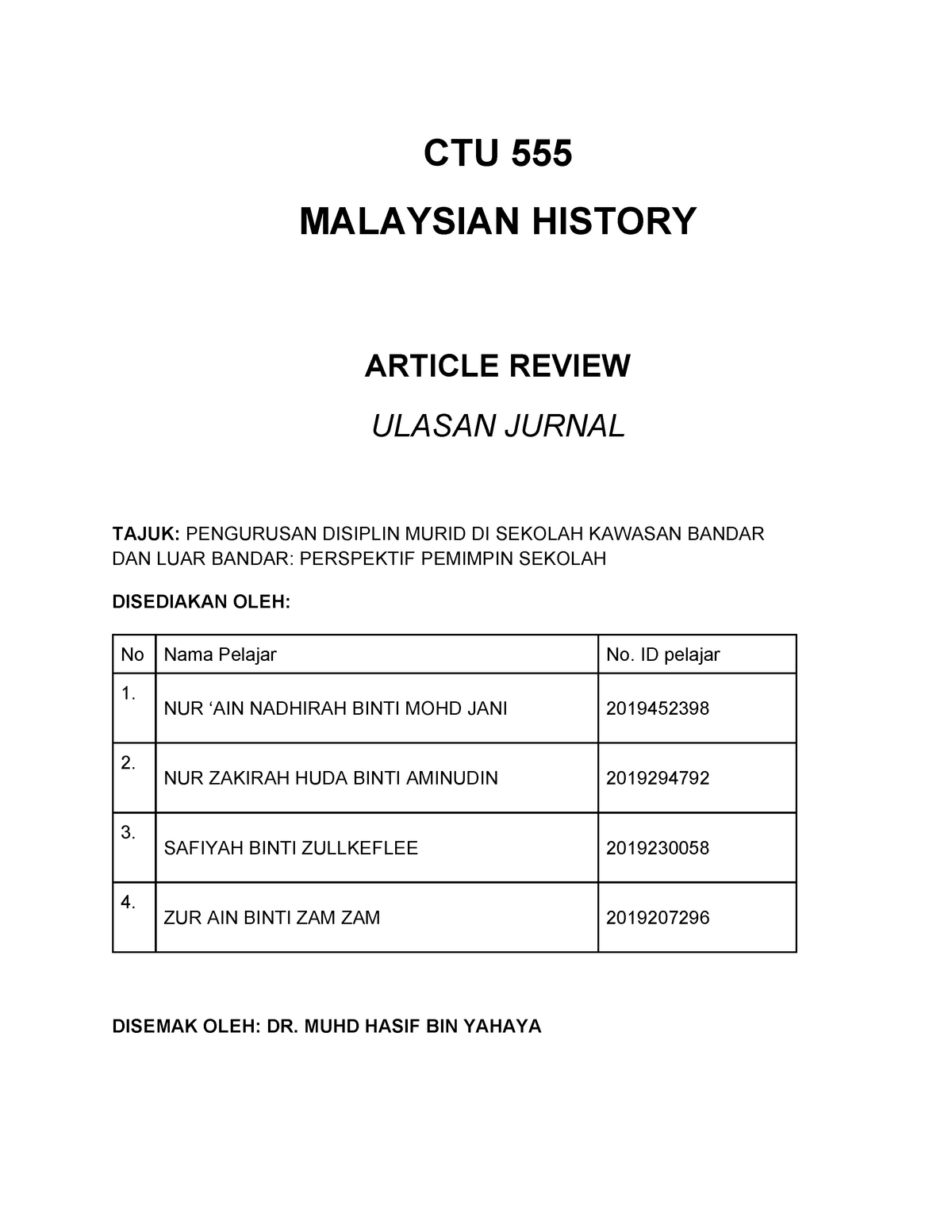 484536148 Article Review Ctu 555 1 Pdf Ctu 555 Malaysian History Article Review Ulasan Jurnal Studocu