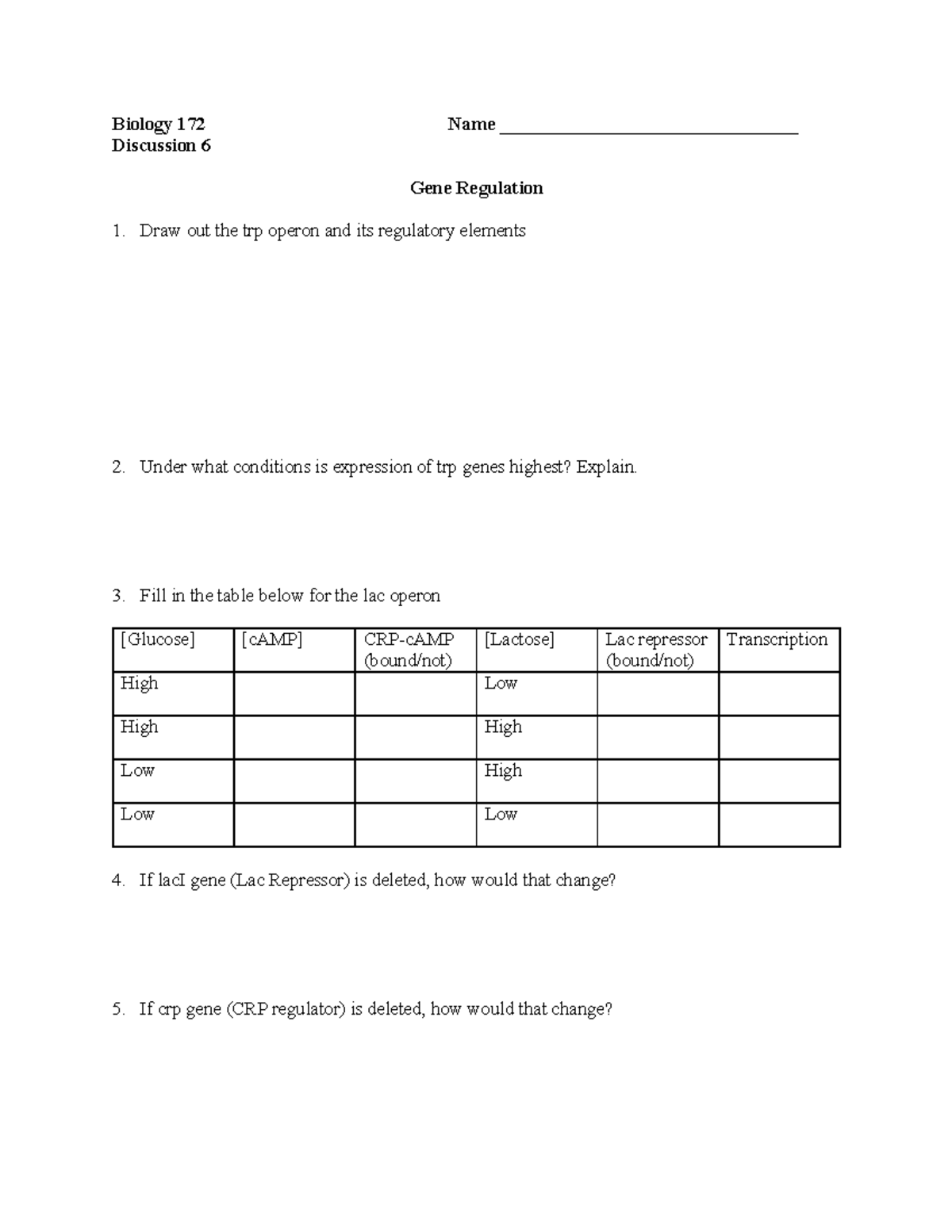 D6 Su23 Gene Reg Questions - Biology 172 Name ...