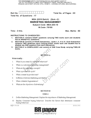 MM(2nd)May2020 - marketing management question paper - Roll No. Total ...