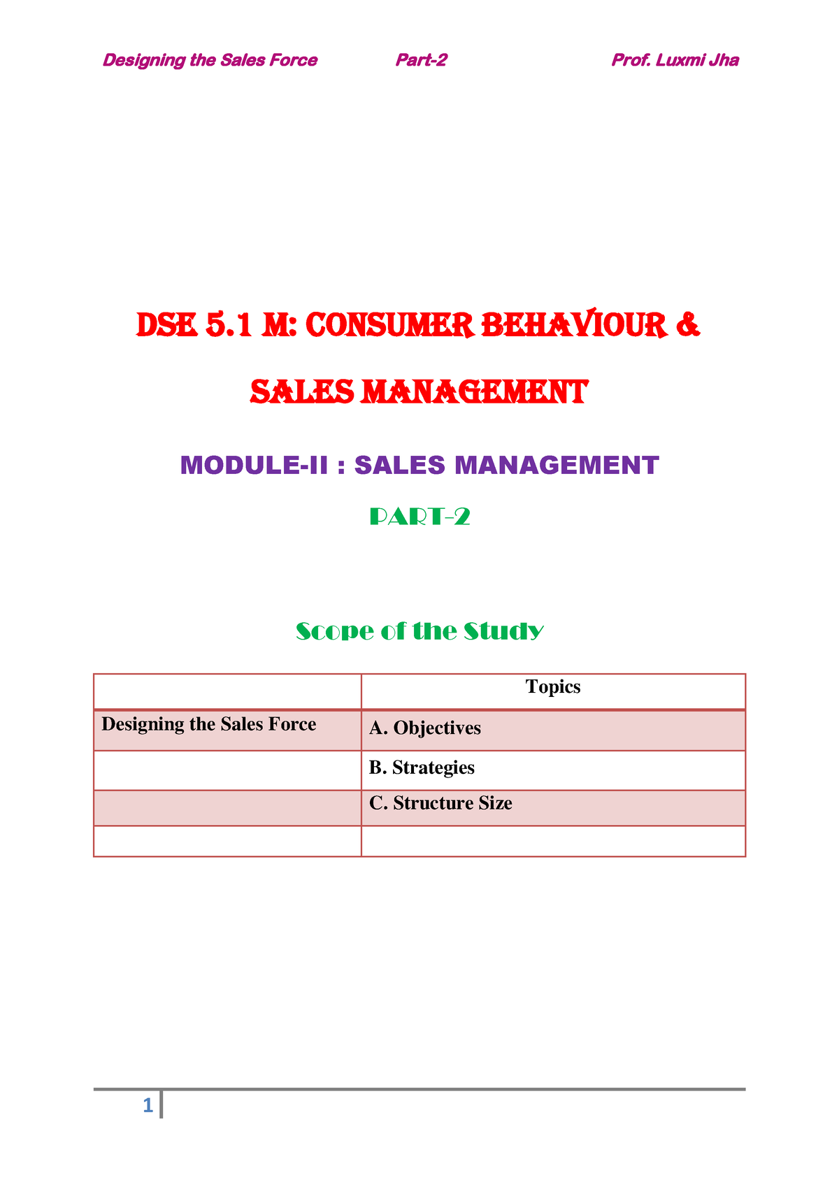 Part-2 Designing The Sales Force - DSE 5 M: Consumer Behaviour & Sales ...