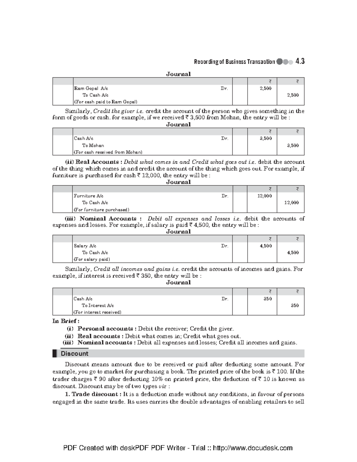 1663349968361 Study material Journal Ram Gopal A/c Dr. 2, To Cash A