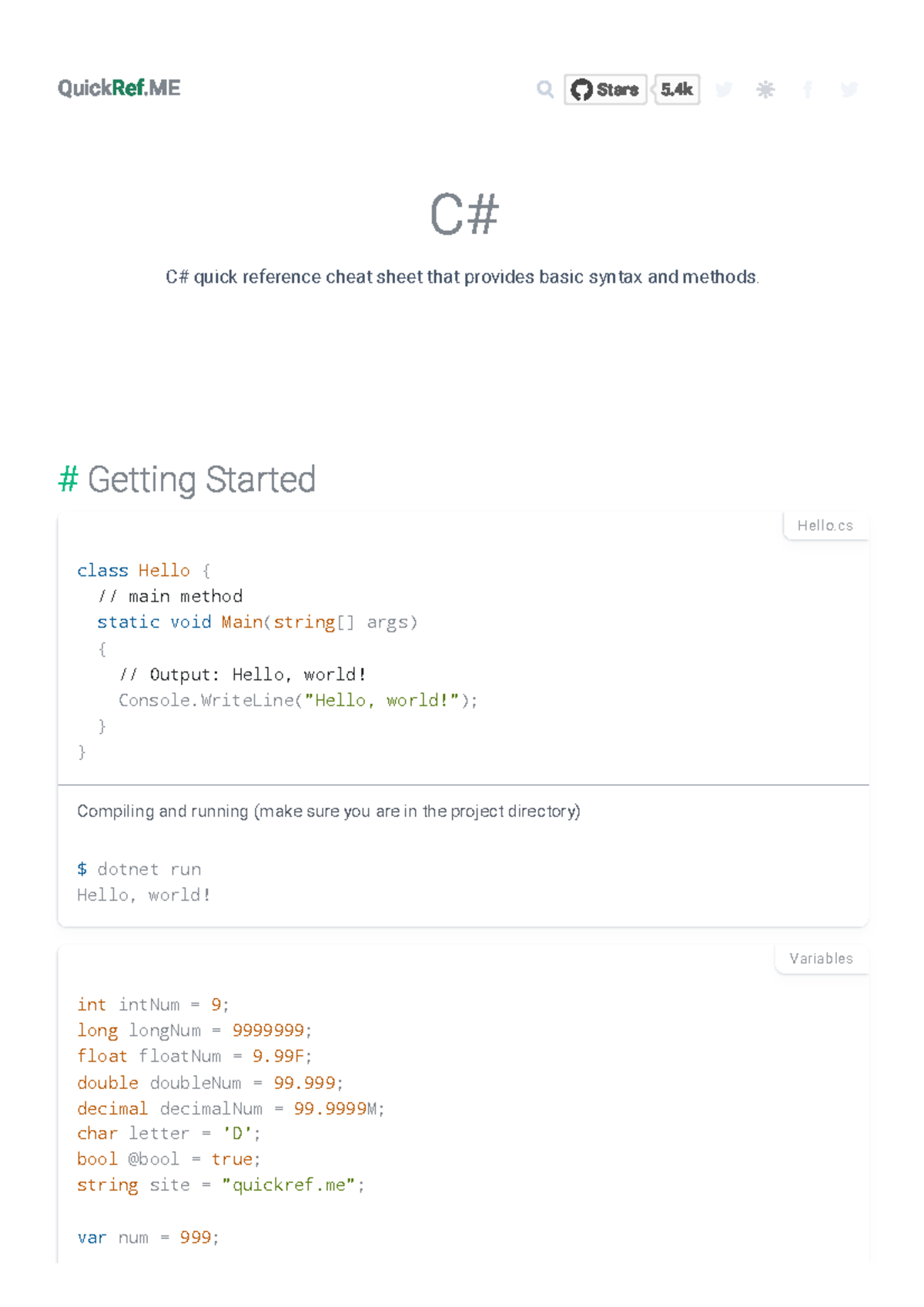 C# Cheat Sheet & Quick Reference - QuickRef C# C# quick reference cheat ...