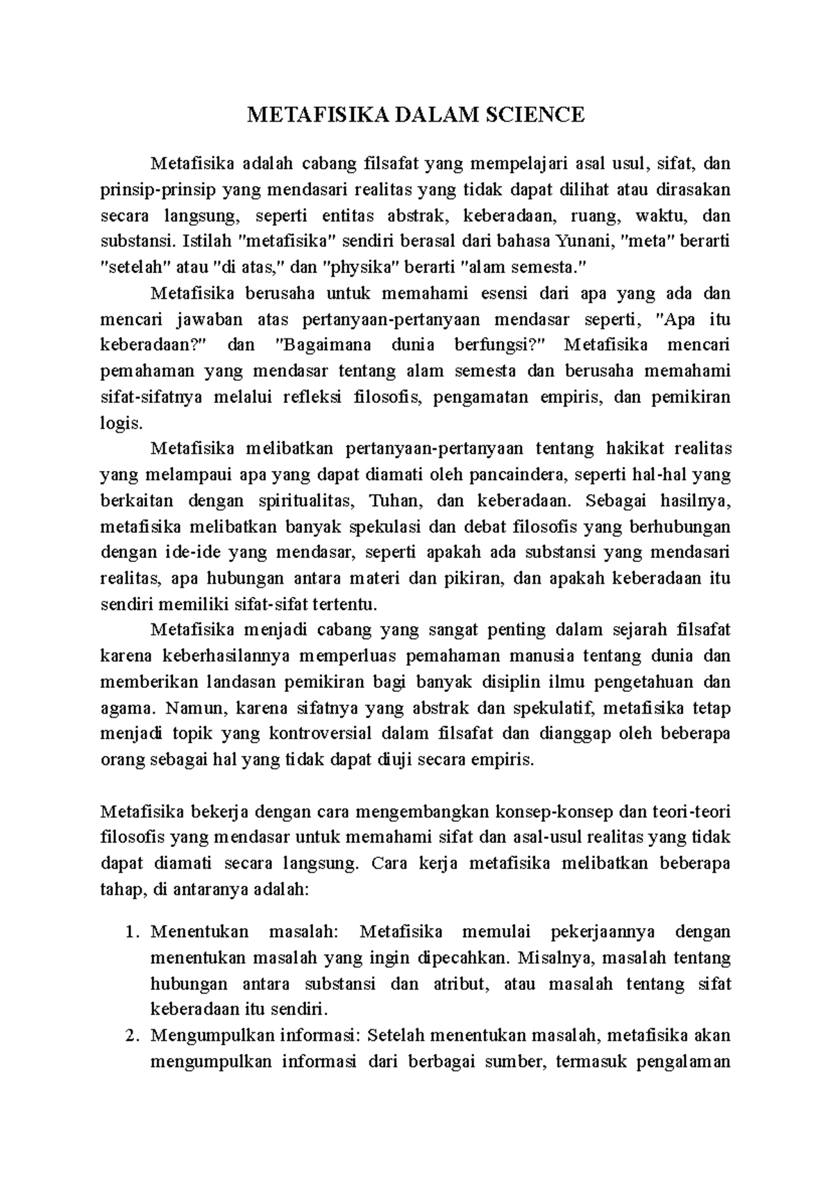 Metafisika Definisi Dan Pembahasan - METAFISIKA DALAM SCIENCE ...