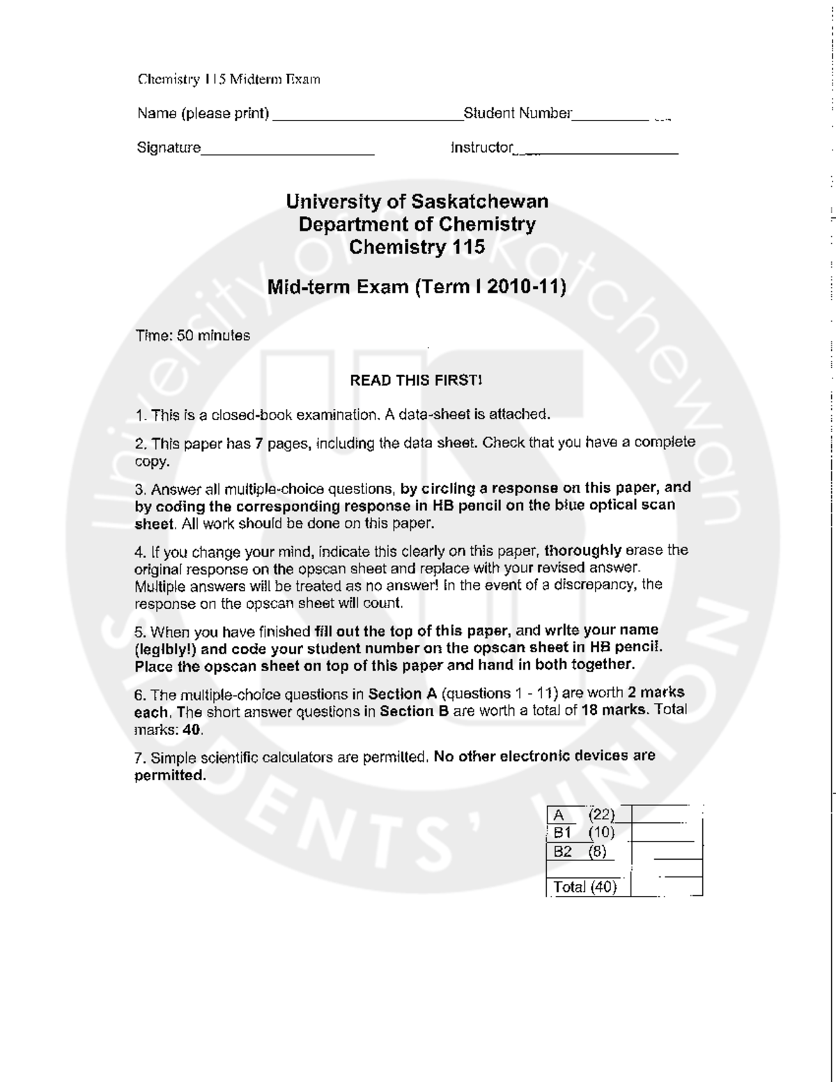 Exam 2010, questions and answers - General Chemistry II Chemical ...