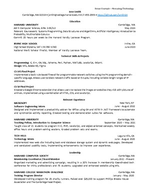 College CS Resume Example - HOME AND DECOR ROOF & CASA HARVARD COLLEGE ...