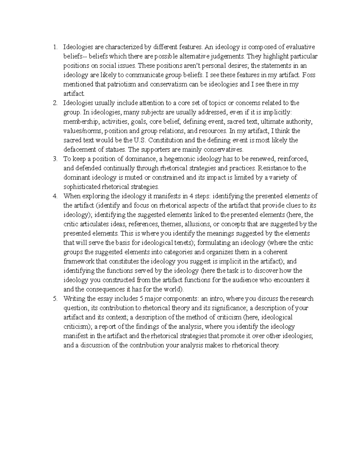 Ideological Criticism notes - Ideologies are characterized by different ...