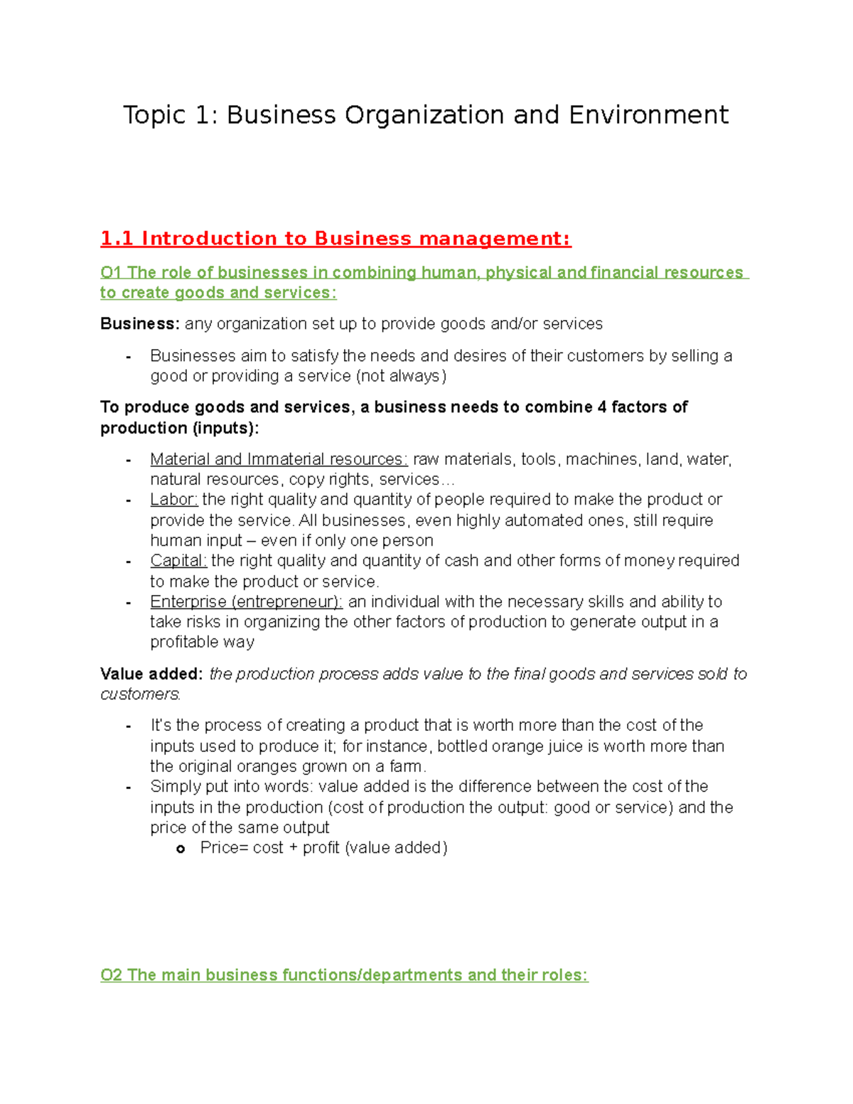 Subtopic 1 - ....... - Topic 1: Business Organization and Environment 1 ...
