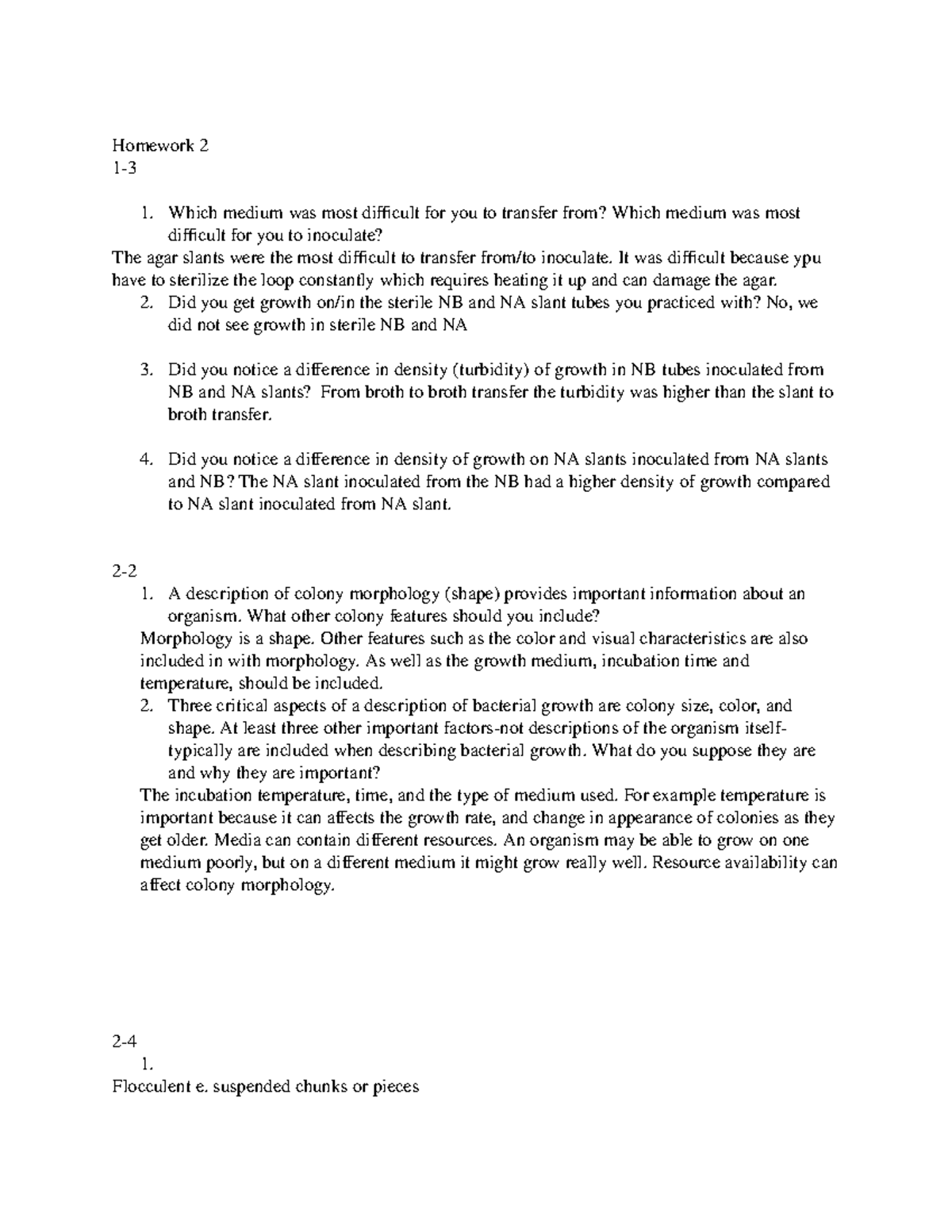 Hw 2 MBL - Lab homework - Homework 2 1- Which medium was most difficult ...