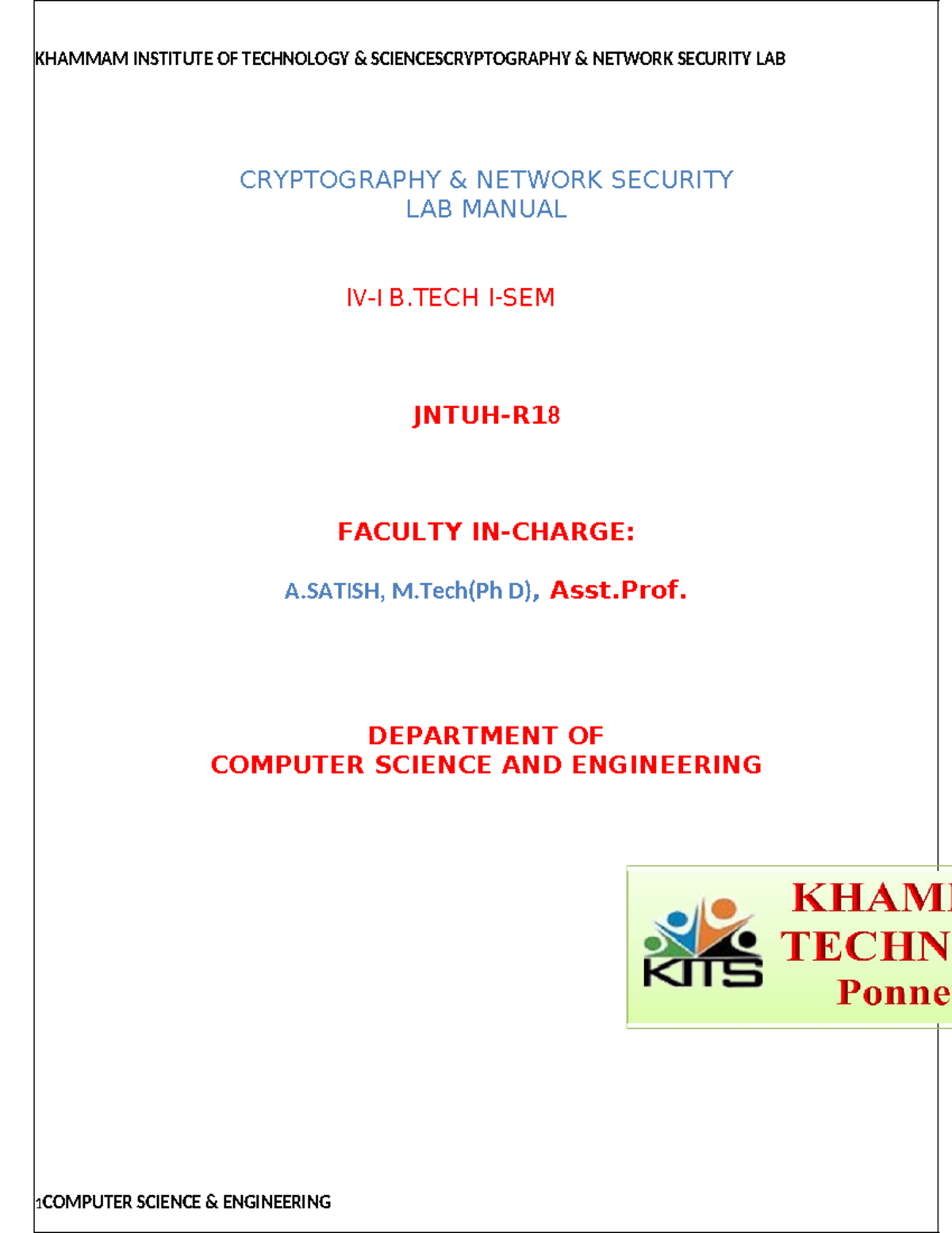 CNS 2020 updated on 30012020 CRYPTOGRAPHY & NETWORK SECURITY LAB