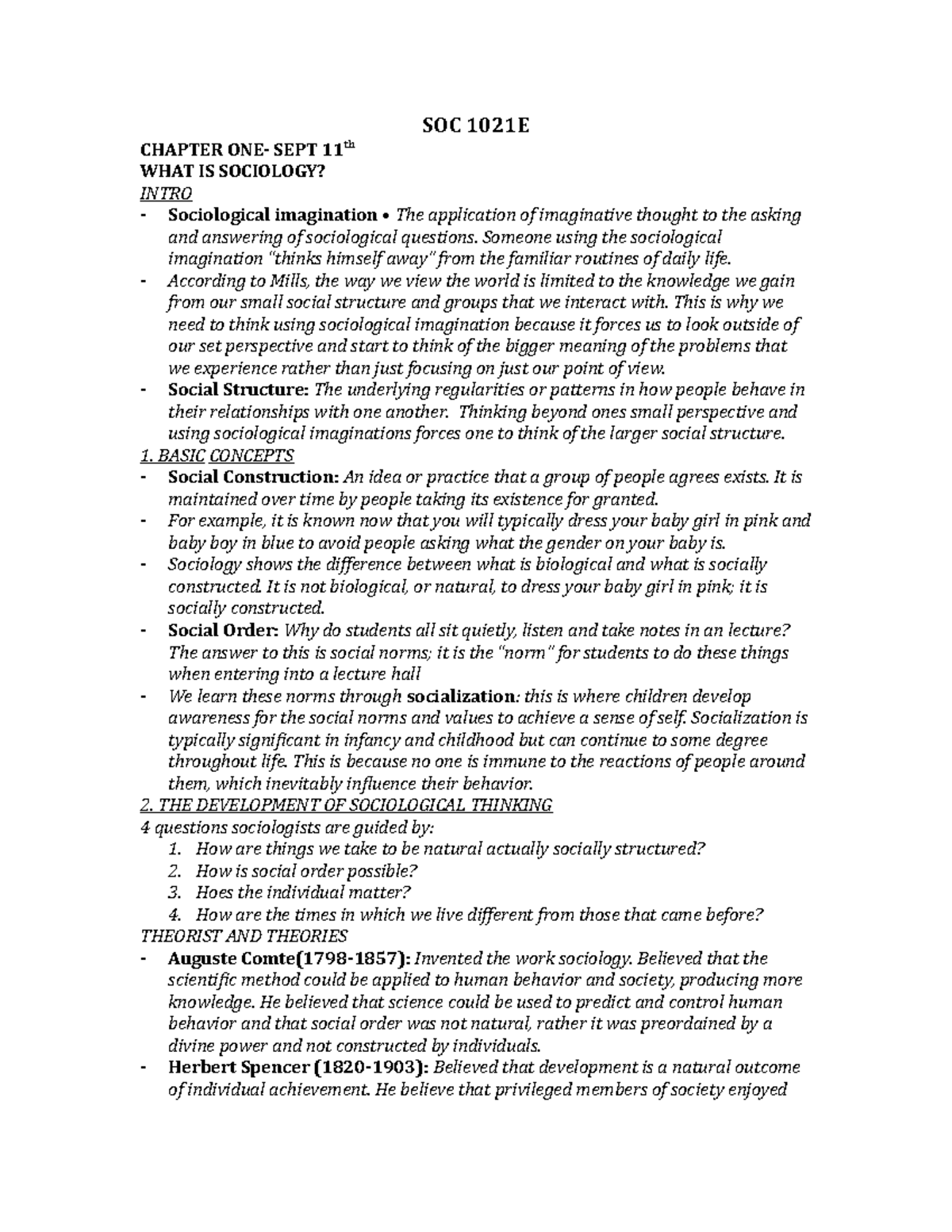 SOC 1021EI ntro to Sociology WEEK 1 Lecture Notes - SOC 1021E CHAPTER ...