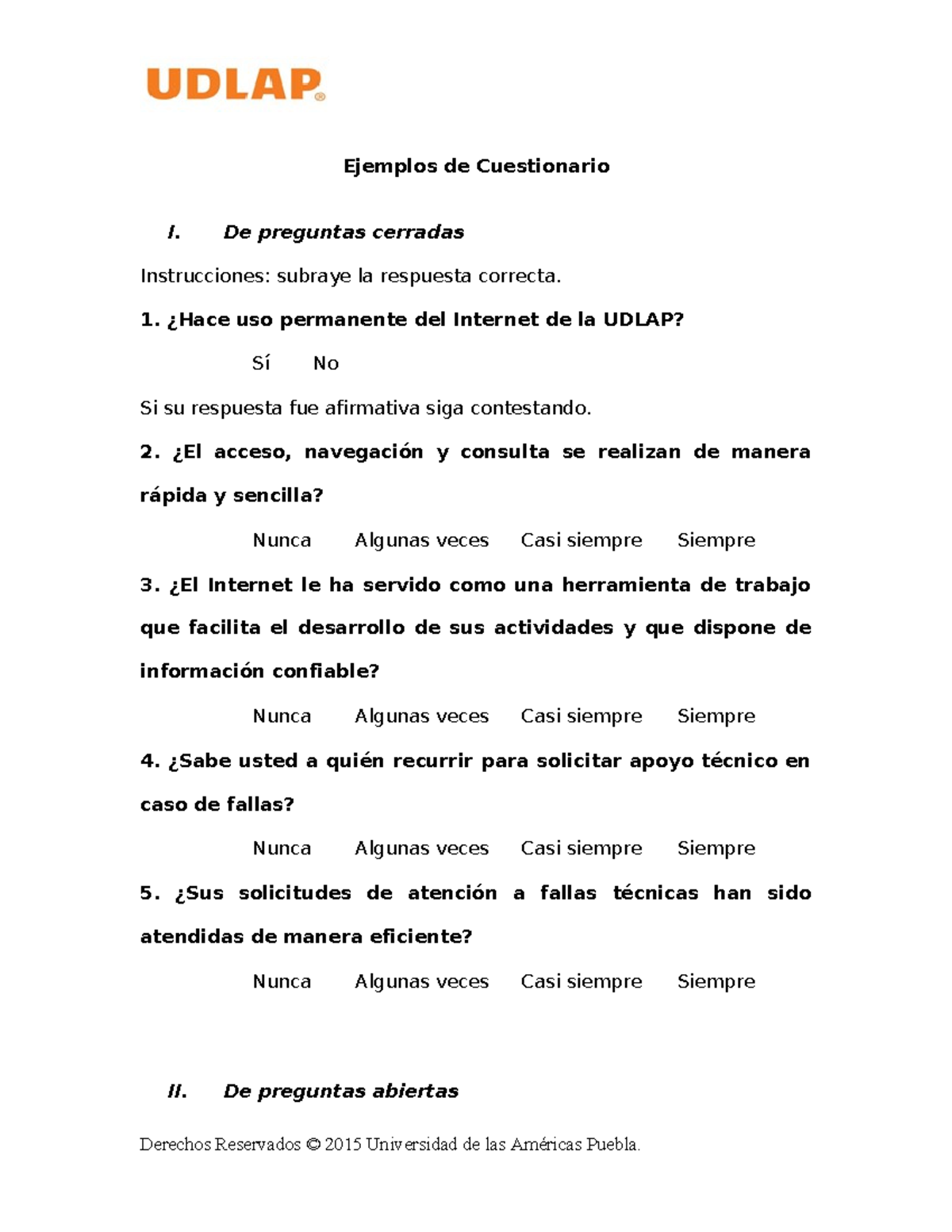 Cuestionario-Ejemplos - Ejemplos de Cuestionario I. De preguntas ...