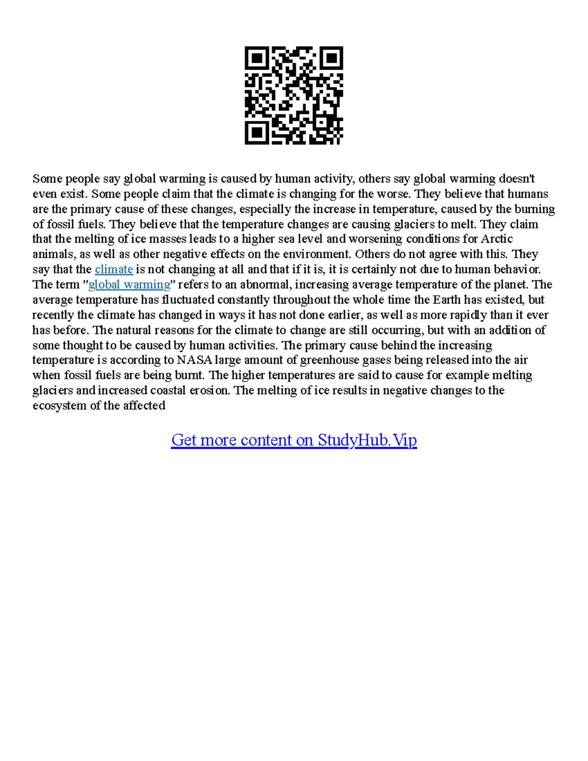 human cause global warming essay