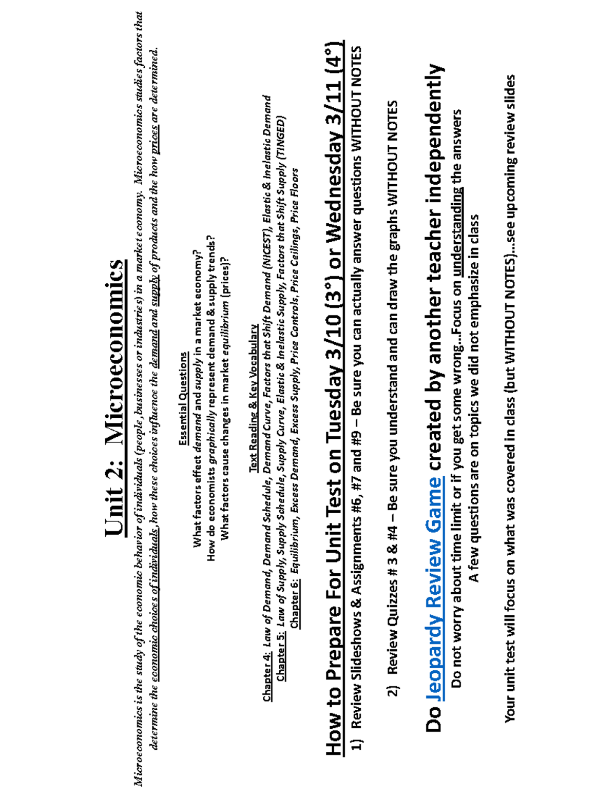 Power Point Presentation - Unit 2 Review - U n i t 2 : M i c r o e c o ...